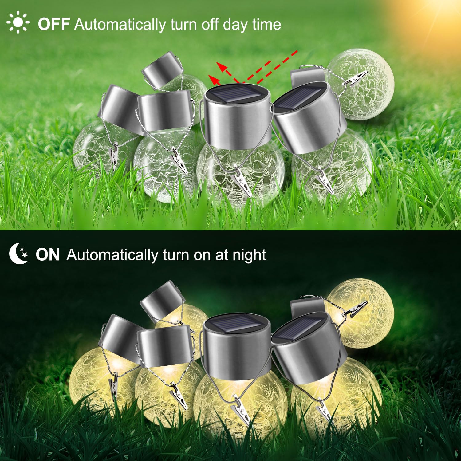 Solar Lights Outdoor Decorative 32 Pack, Hanging Solar Garden Lights Waterproof, Solar Powered Globe Lantern Cracked Glass Ball