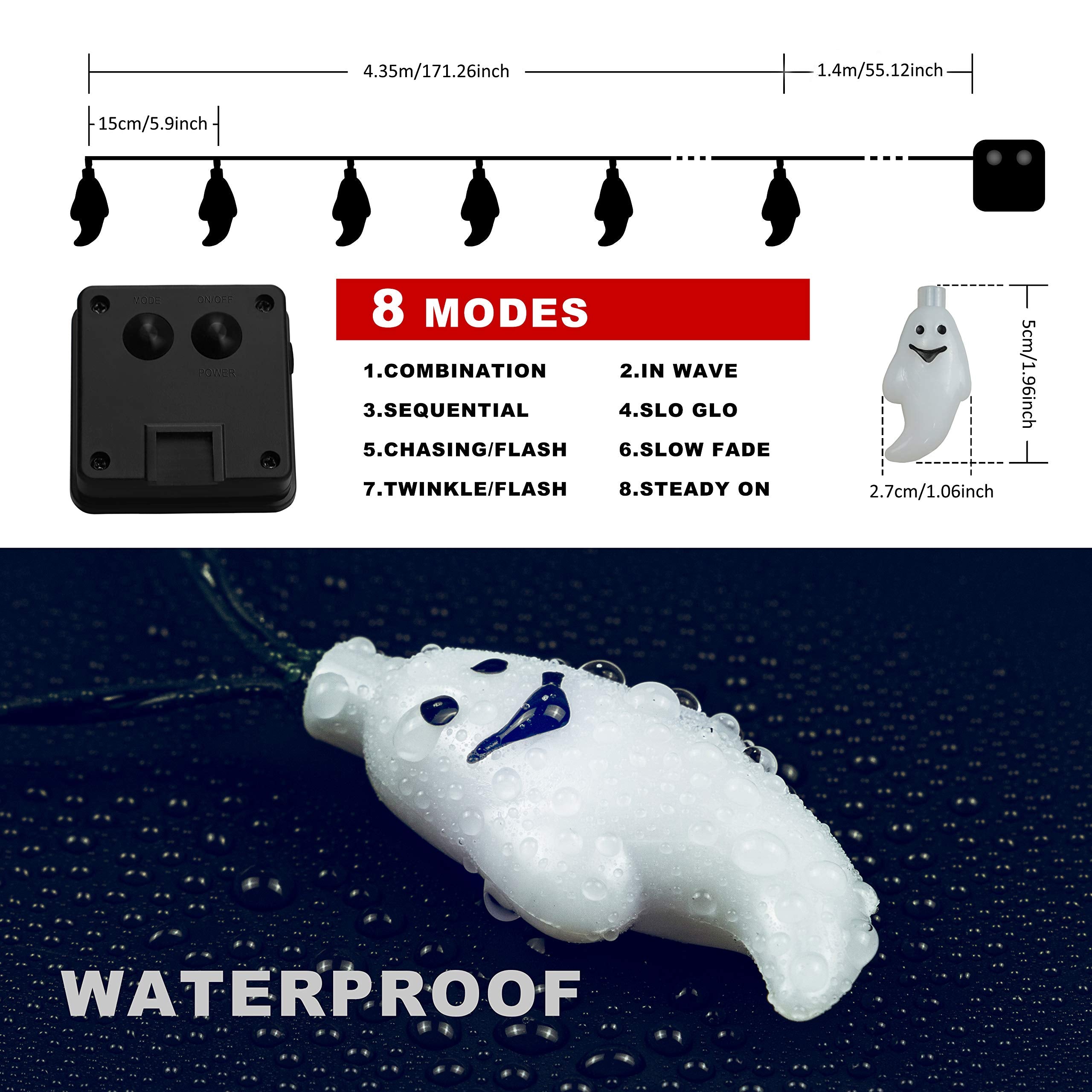 Qunlight Solar String Lights 30 LED 20ft Waterproof 8 Modes Halloween Decoration 2PACK Ghost