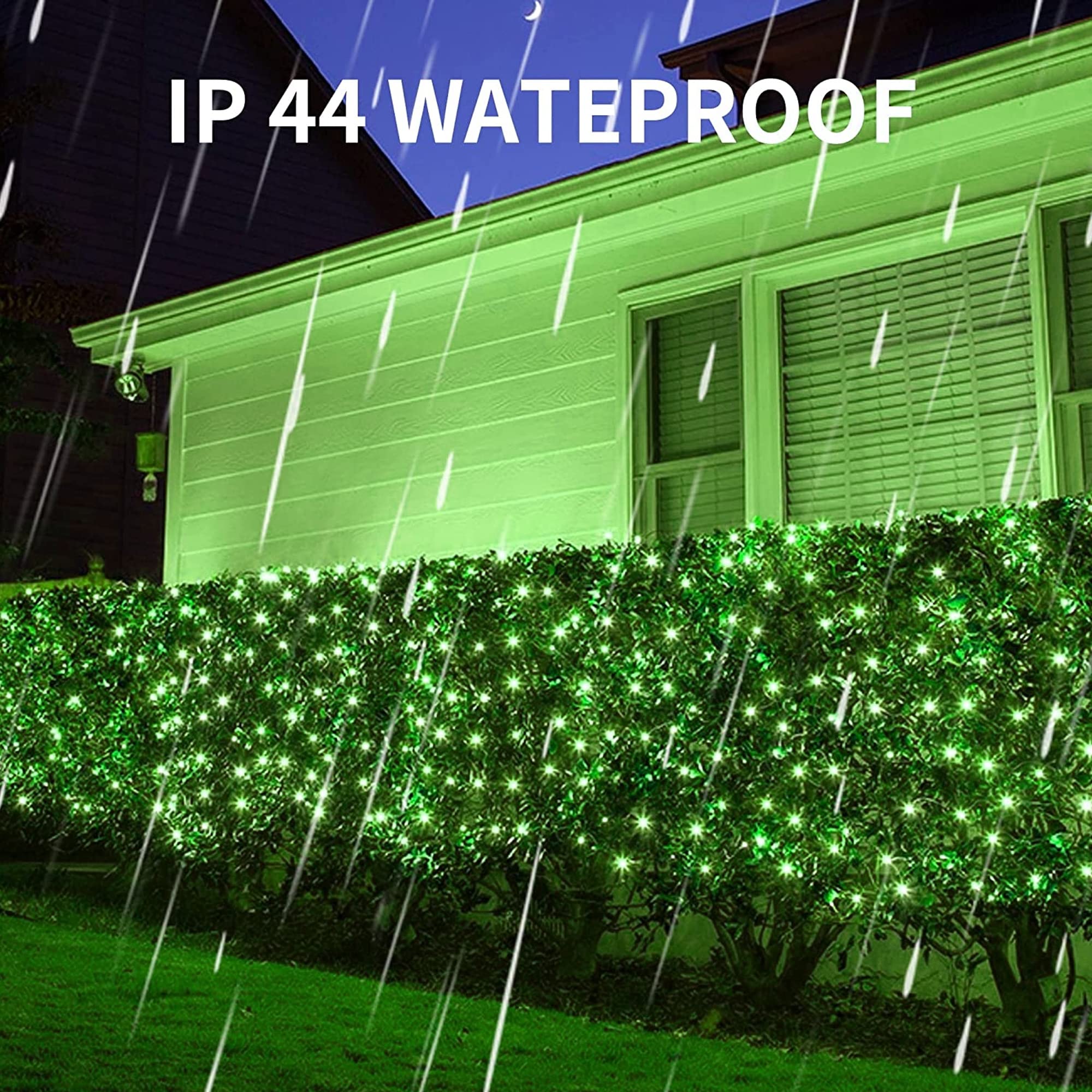 Dazzle Bright 200 LED Net Lights with 8 Modes, 9.8x6.6 FT, Green, Model HB-360WCOI, Clear Wire, Indoor/Outdoor Christmas