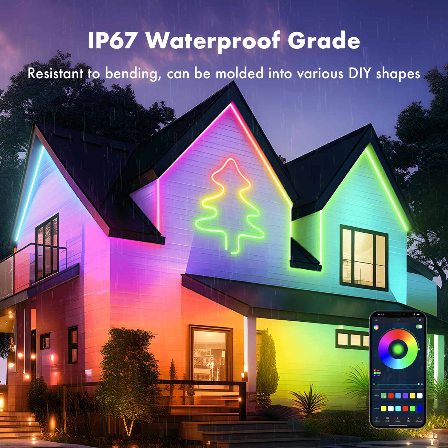 MFWW 50FT Neon Rope Lights, IC+RGB LED Strip, App+Remote Control, IP67 Waterproof, Multicolor, Music Sync, Flexible Design