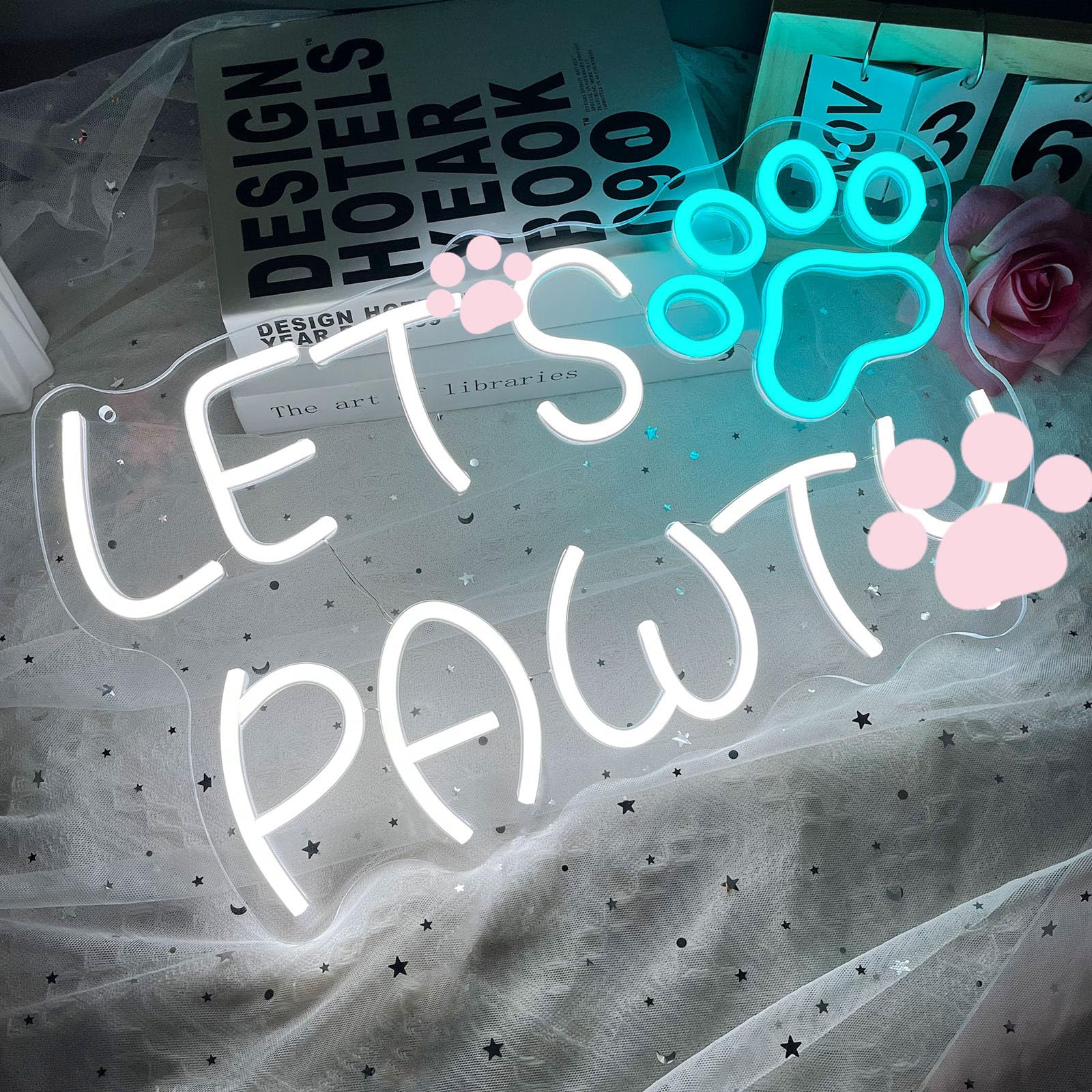 BerniceKelly Neon Sign - Dimmable USB Paw Print Light for Dog Cat Birthday Party - New Warm White - Model SJ-89