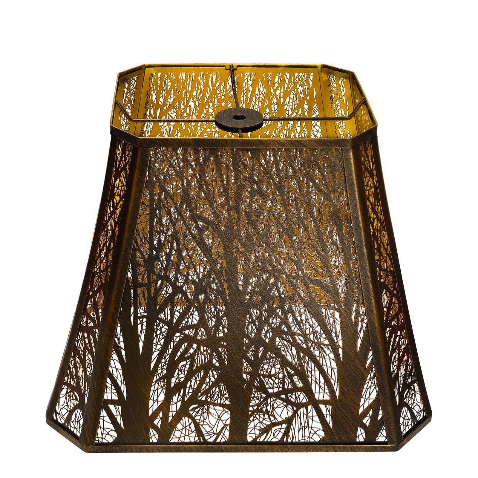 Rectangle Large Metal Lampshade Forest Etching Forest Lamp Shade Pattern Fits For Table Lamps And Floor Lamps Spider Fitter (8+6) Top x (13.8+8) Bottom x 11 High