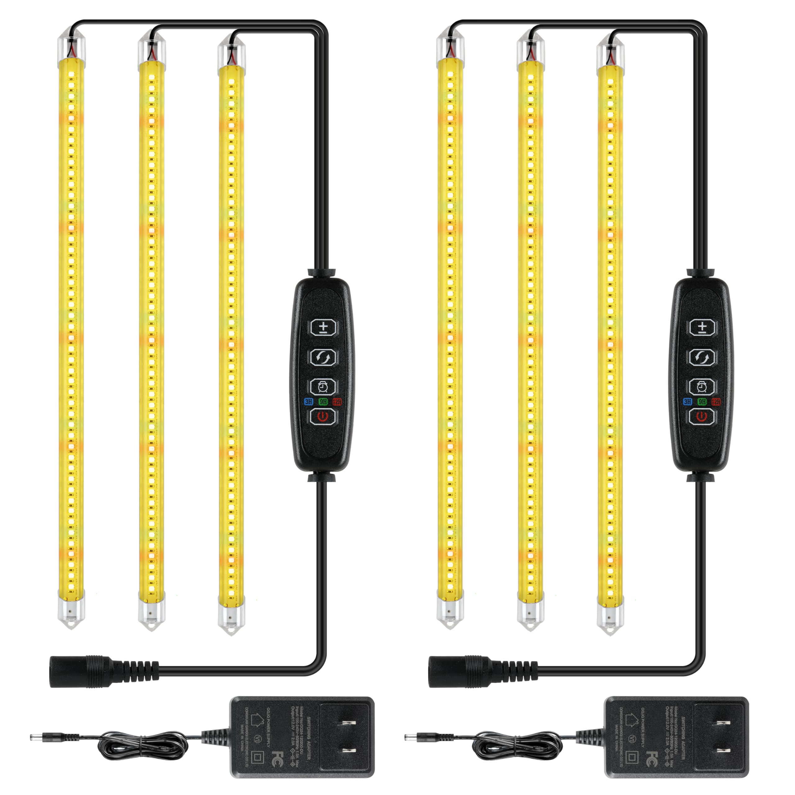 iPower 40W LED Plant Grow Light Strips, Full Spectrum, 3 Tubes, Auto ON/OFF Timer, Yellow, Plastic, 2-Pack