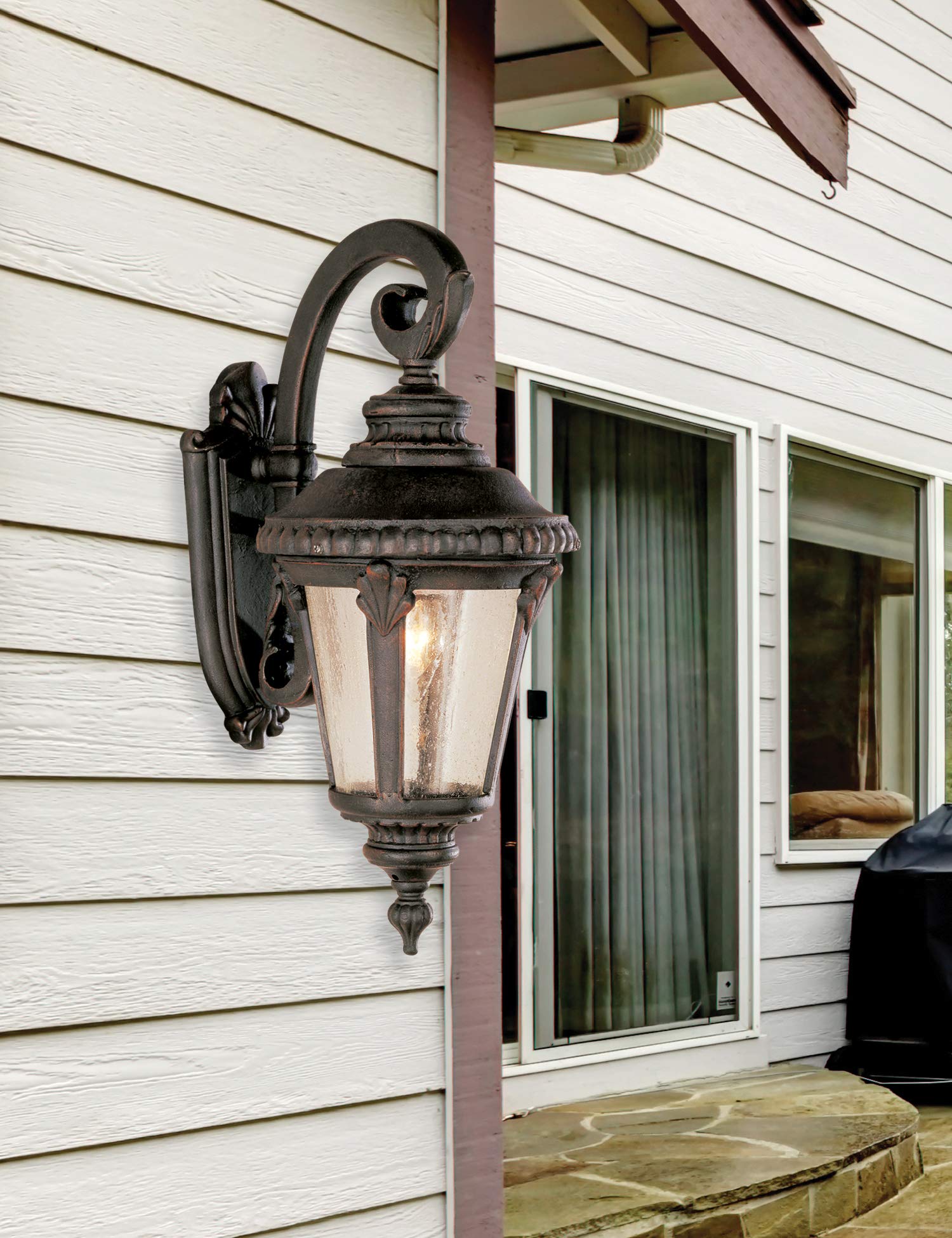 TRANS GLOBE 5043 RT Outdoor Lantern Wall Sconce - Rust Finish, LED Compatible, 19 Inch, Traditional Style, Aluminum, Red
