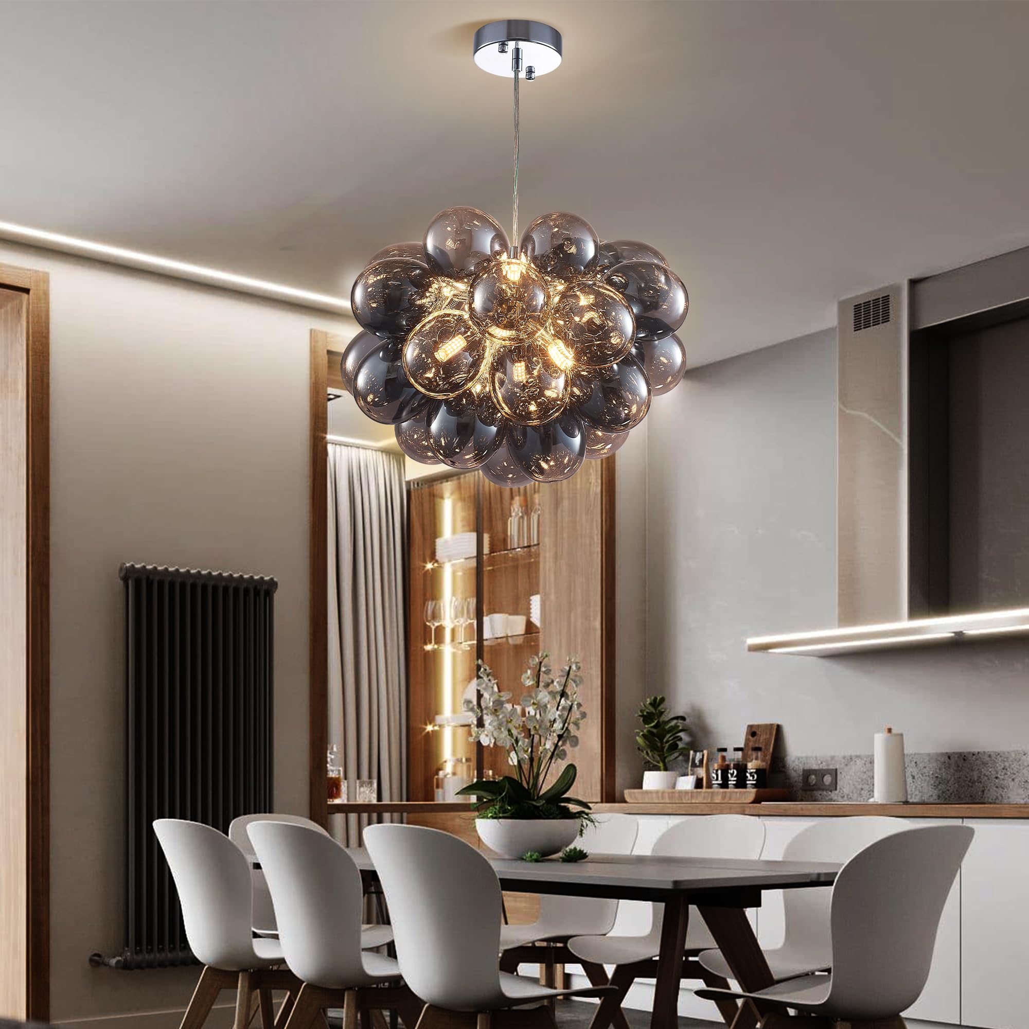 Longree Bubble Ball Chandelier, Dia 20 Inch Blown Black Glass Small Ballon Glass Pendant Light Fixture For Bedroom Study Bathroo