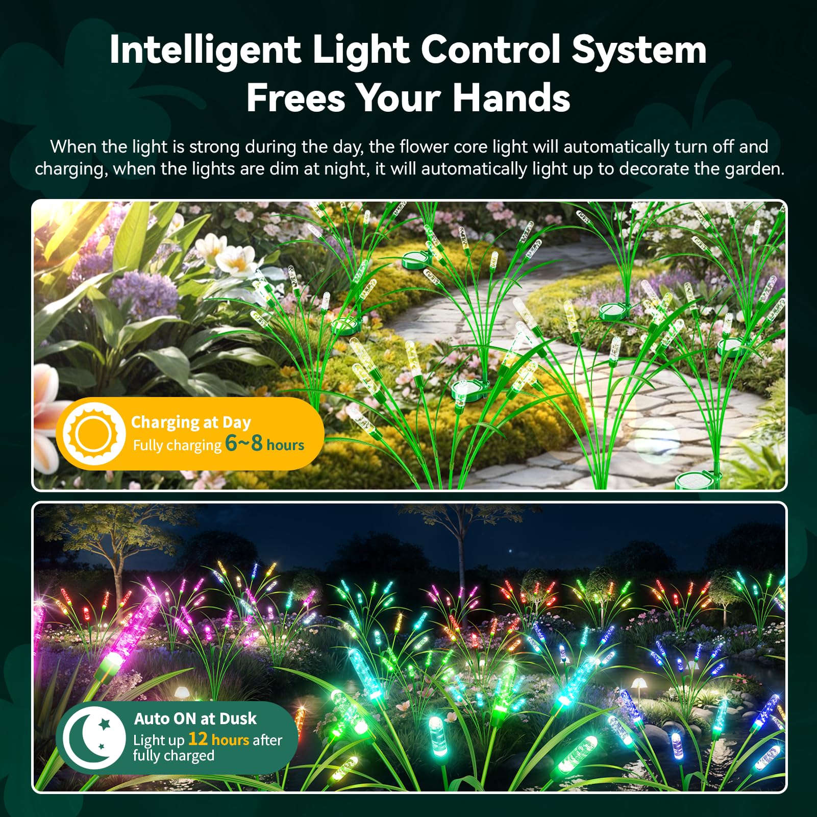 TopVelo Solar Garden Lights - 4 Pack, 24 LED, 30 Inches, Waterproof, Multicolor, Multi-Colored Reeds Garden Light