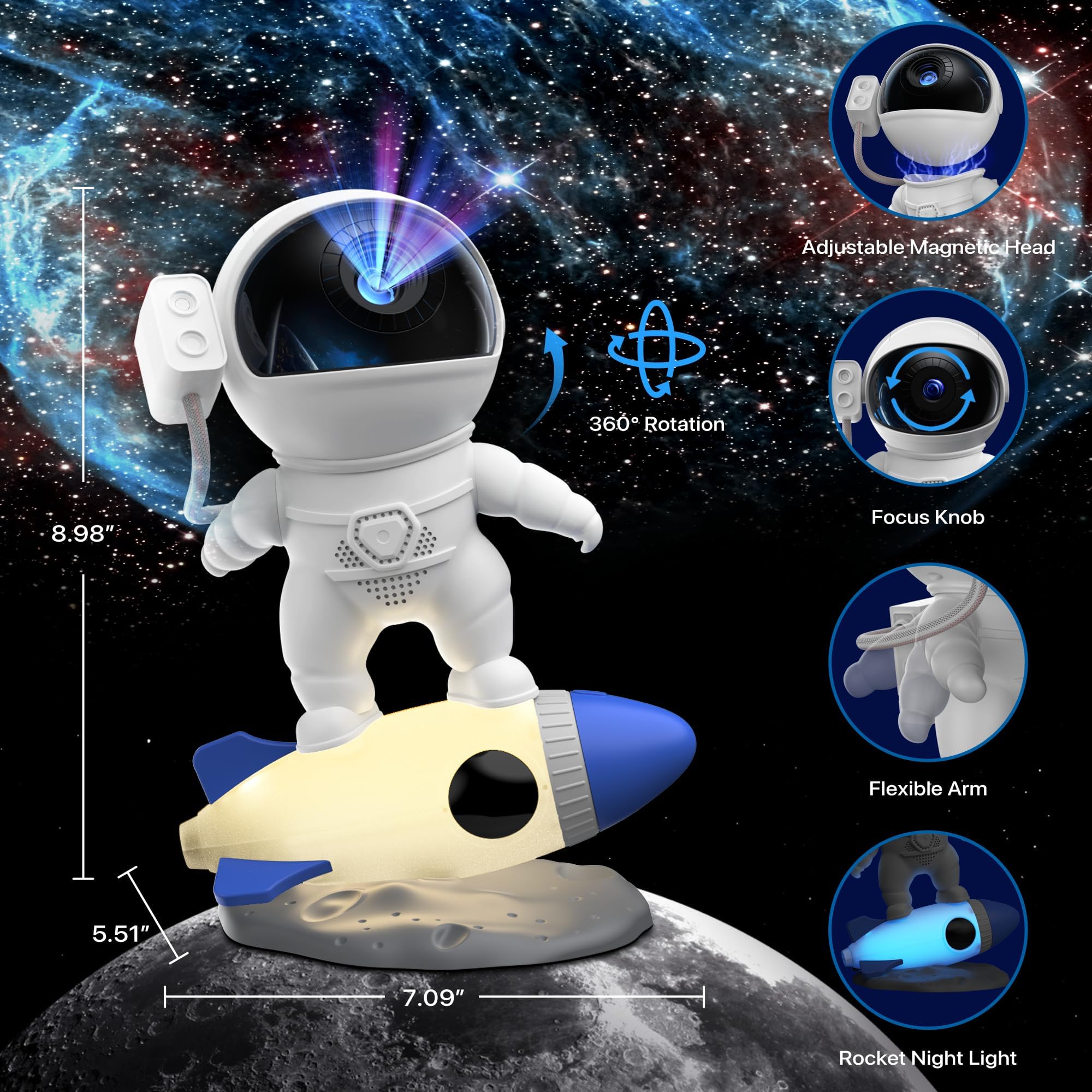 FlyLily Galaxy Projector, 12 in 1 HD  tarium, Astronaut Design, ABS Material, White, Model BL-HJ07
