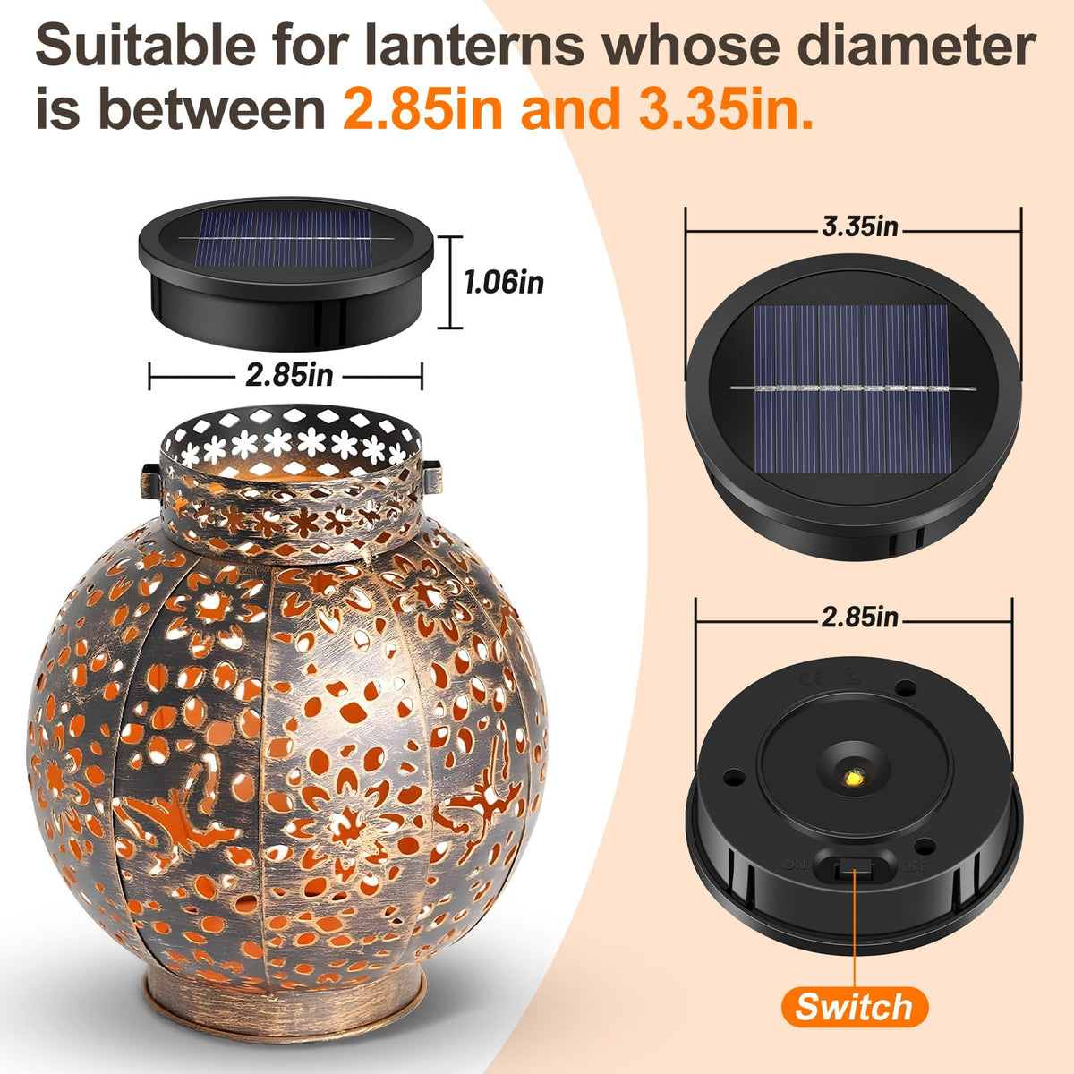 Solar Light Insert HELESIN Solar Light Parts, 2 Pack Waterproof Inserts, 3.35in Deep Warm ...