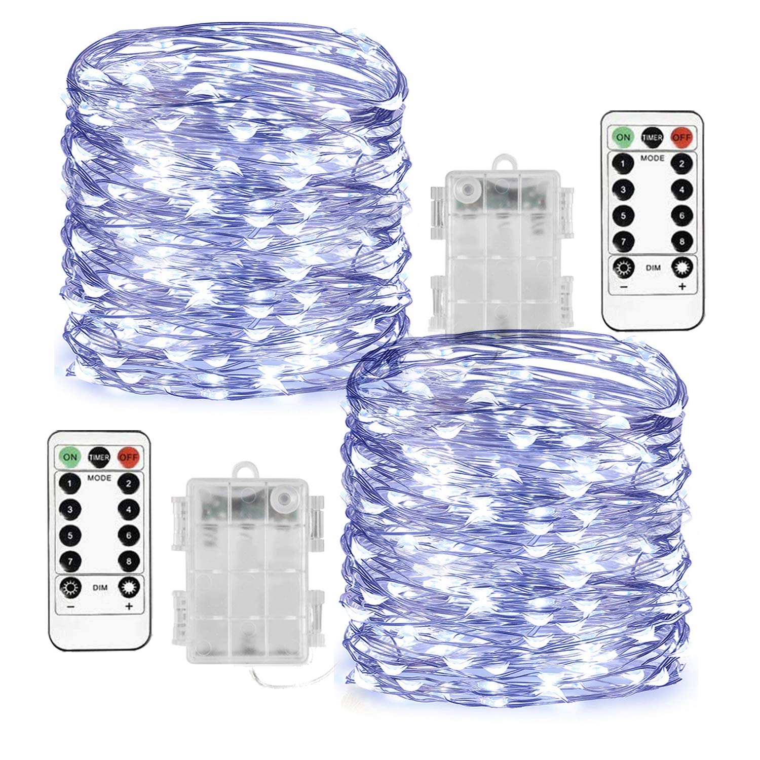 Homemory Fairy Lights 100 LED String Lights Battery Operated 33 FT Waterproof Cool White with Remote, 8 Modes for Outdoor Wedding Décor