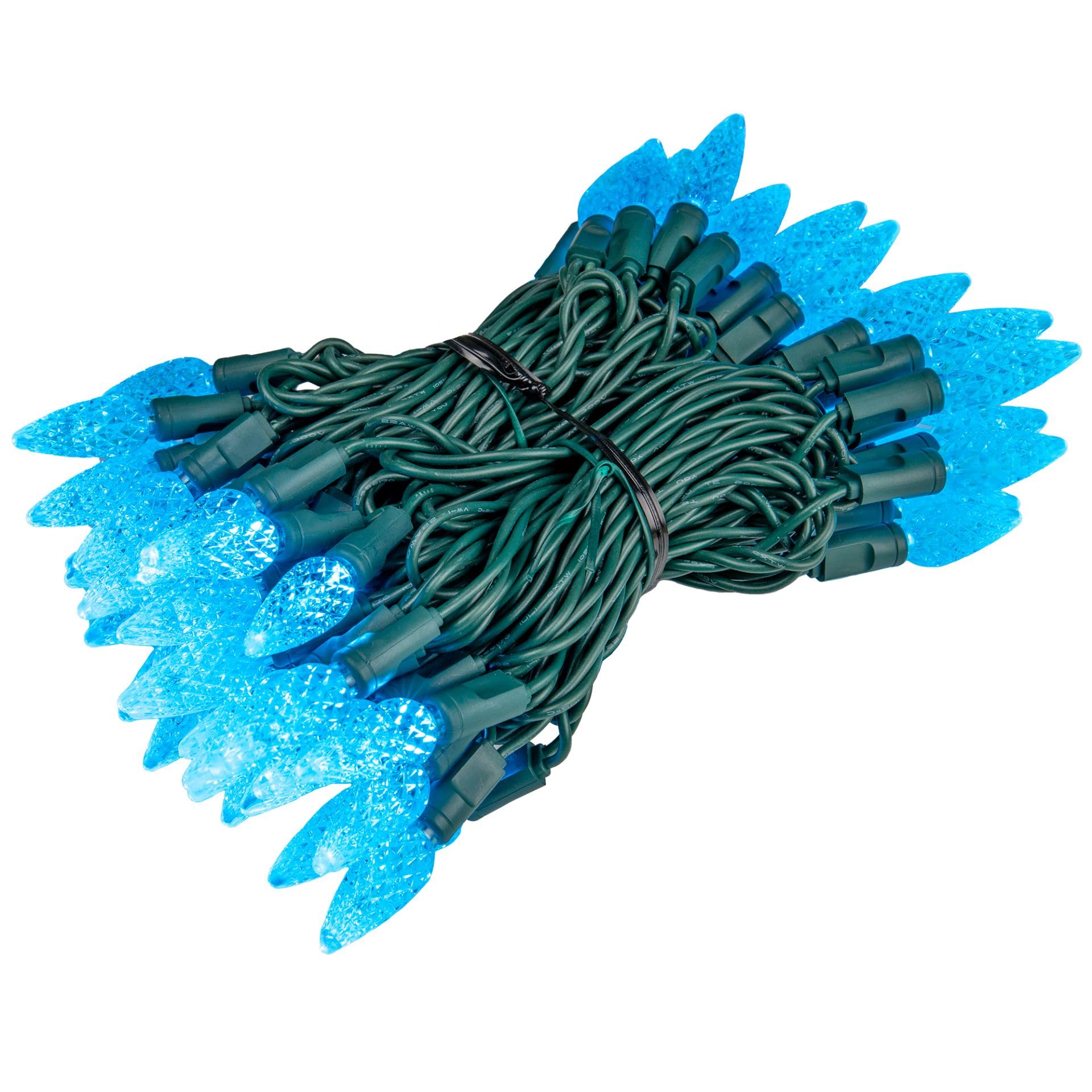 Novelty Lights 24Ft 70 Led C6 Led Christmas String Lights  Outdoor Christmas Tree Commercial Grade Led String Lights  Permanent Christmas Lights Outdoor Tree Decorations Outdoor (Teal)  Green Wire