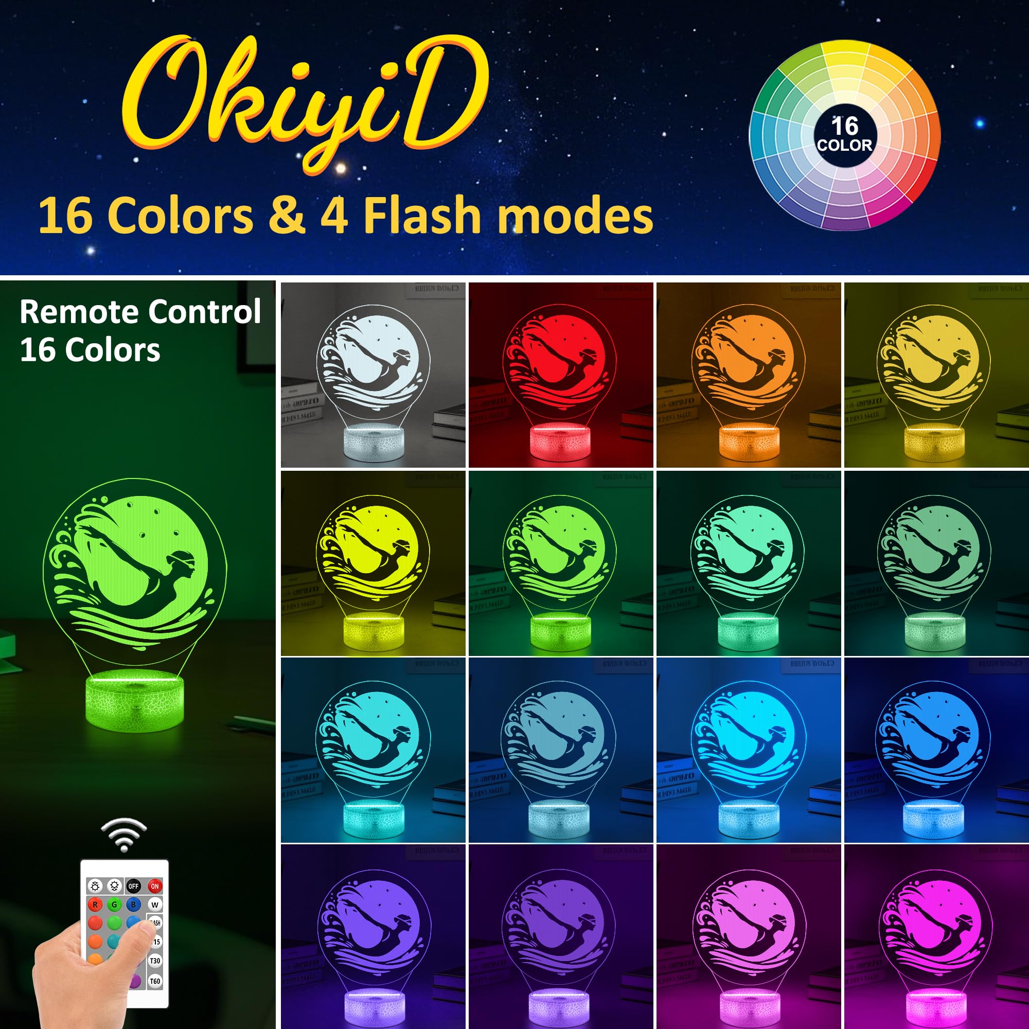 OkiyiD Swimming Gifts for Girls Women, 3D Illusion Lamp Swimming Night Light with 16 Colors Changing Remote Control, Swim Gifts