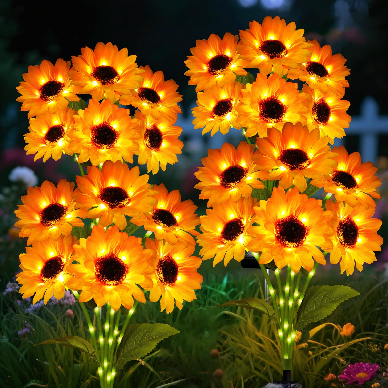 Solar Garden Lights Outdoor, 4 Pack Sunflower Lights with 24 Sunflower, Waterproof 60 Led Garden Fall Decor, Gifts for Mom Grand