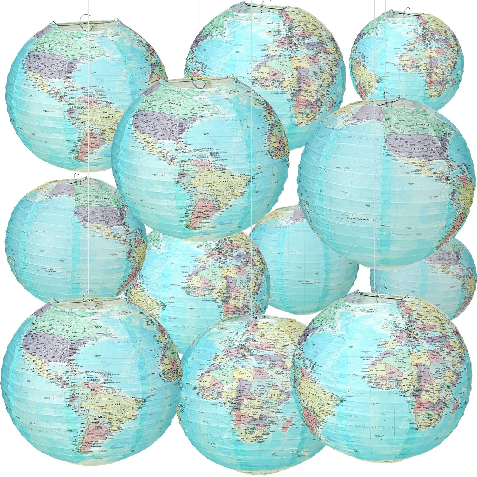 Retisee 12 Pcs 10 Inch Around The World Decorations Globe Hanging Paper Lantern Travel Themed Party Decor World Map Classroom Earth Day Decorations For Home Earth Theme Party Decor