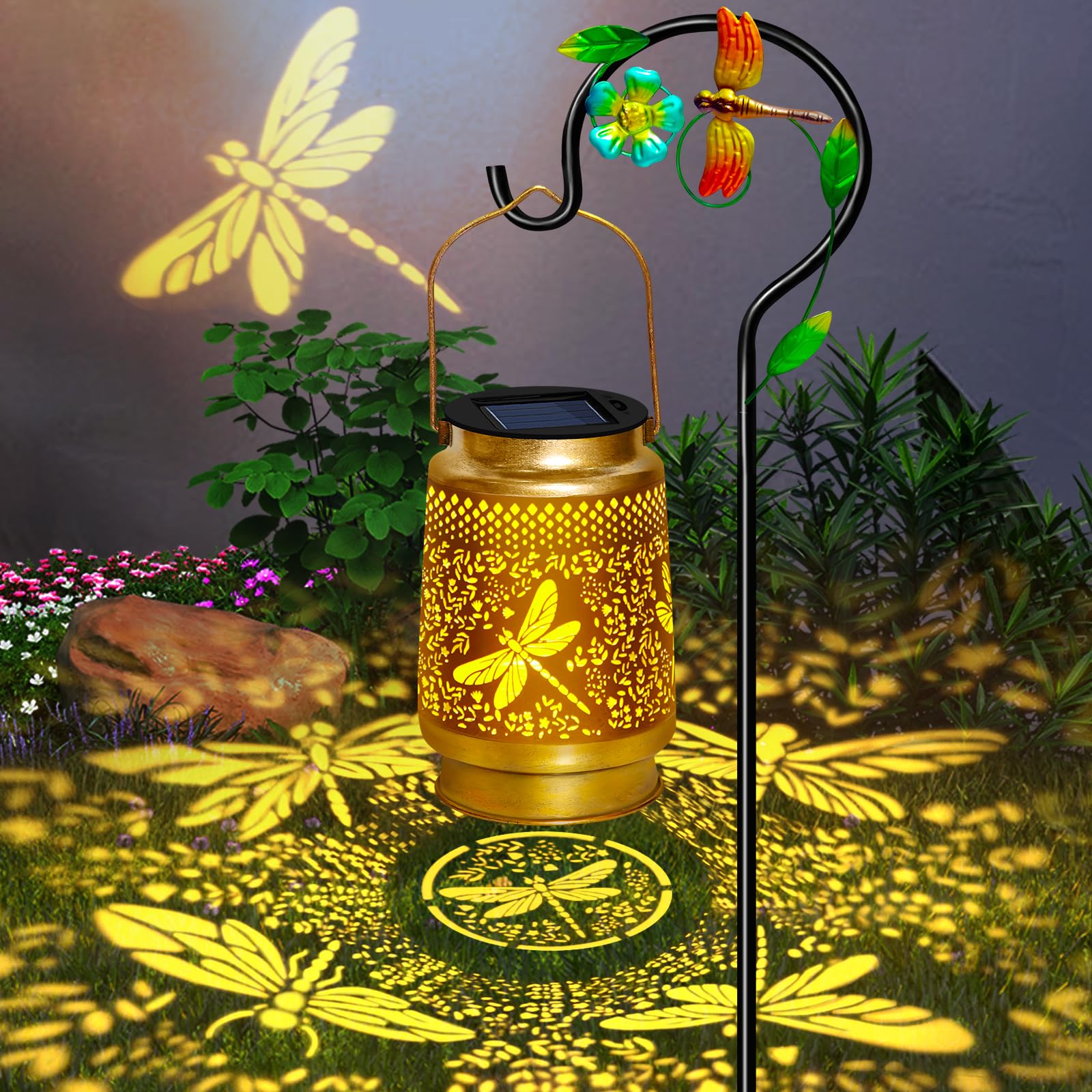 TEDOF Solar Lanterns Outdoor Waterproof,Dragonfly Solar Lights Garden Decor Gifts for Mom Women Grandma Decoration Outside for Y