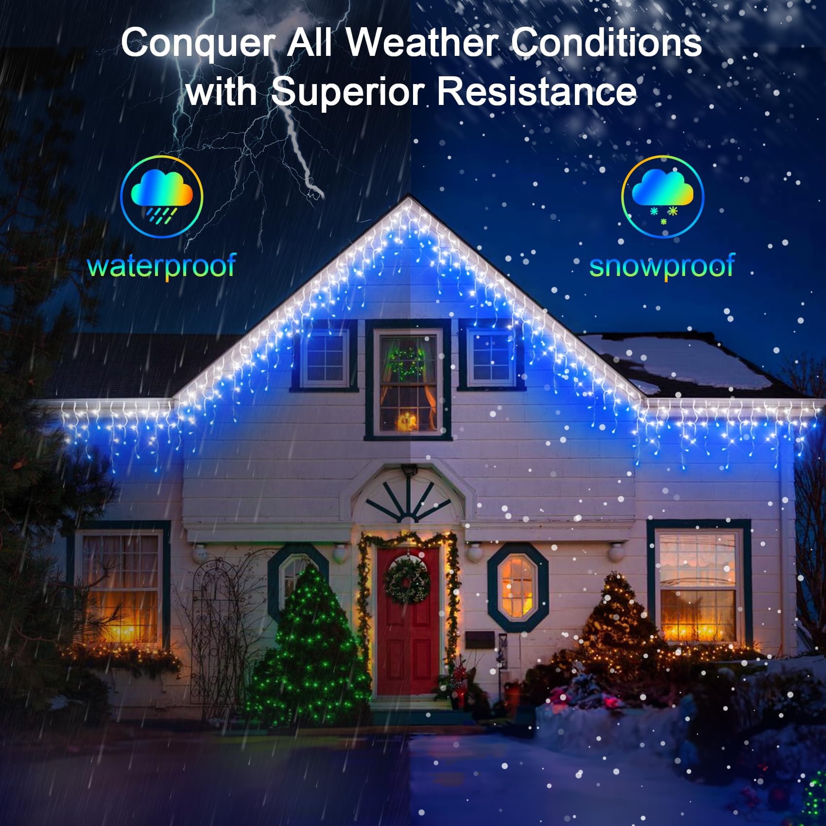 648 Led Christma Lights With 144 Drops,66Ft Outdoor Hanging Lights With 8 Modes & Timer, Plug In Curtain String Lights Outdoor W