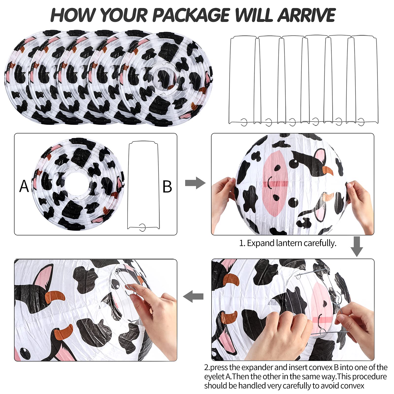 6 Pieces Cow Party Decorations Farm Cow Paper Lanterns Cow Barnyard Farm Lanterns Cow Party Hanging Lanterns For Kids Baby Showe