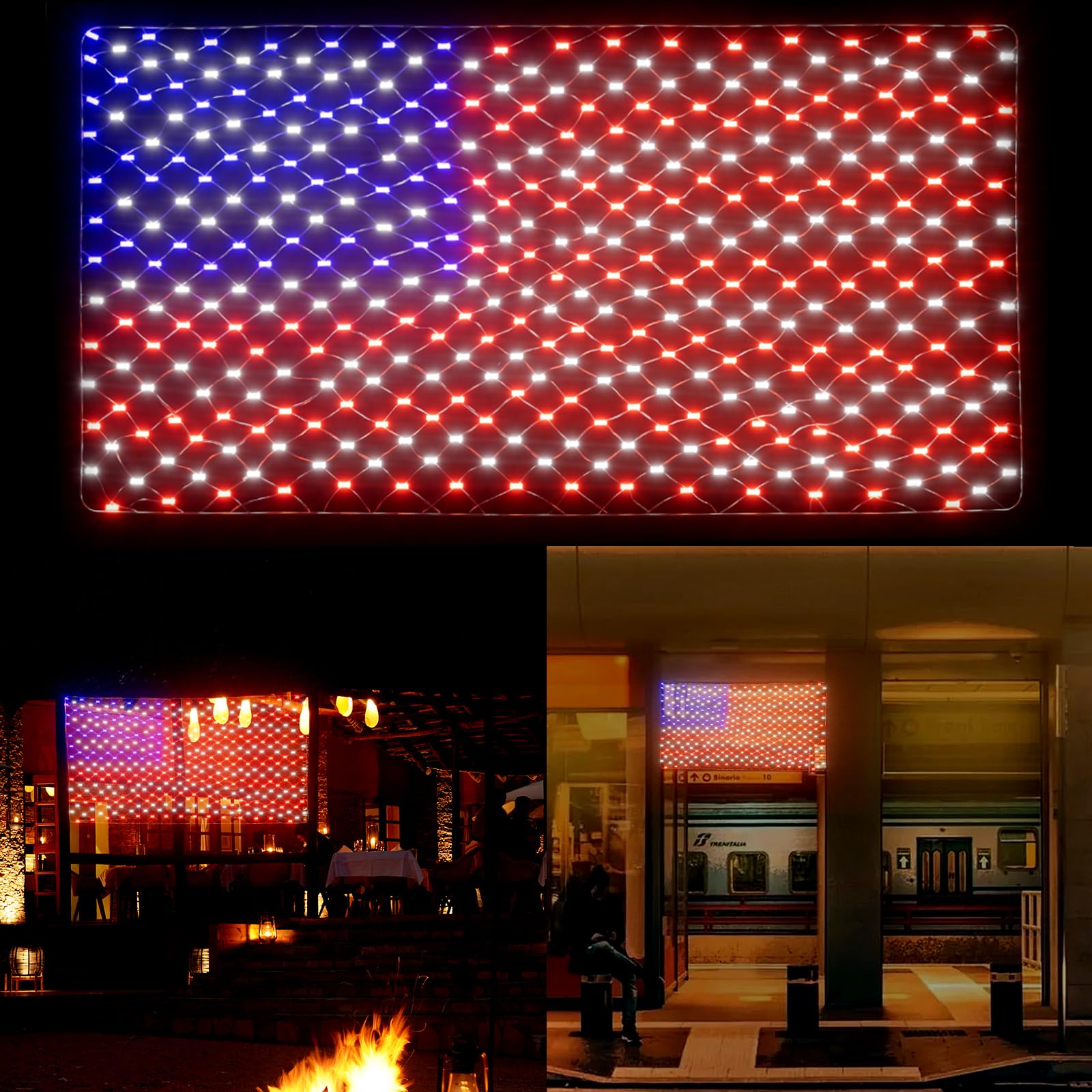 Leisure world 384 LEDs American Flag Net Lights  6.6ft x 3.3ft Super Bright Waterproof Light Flag of The USA for Independence Day (July 4th)  Memorial Day  Christmas  Party & Holiday Decorations