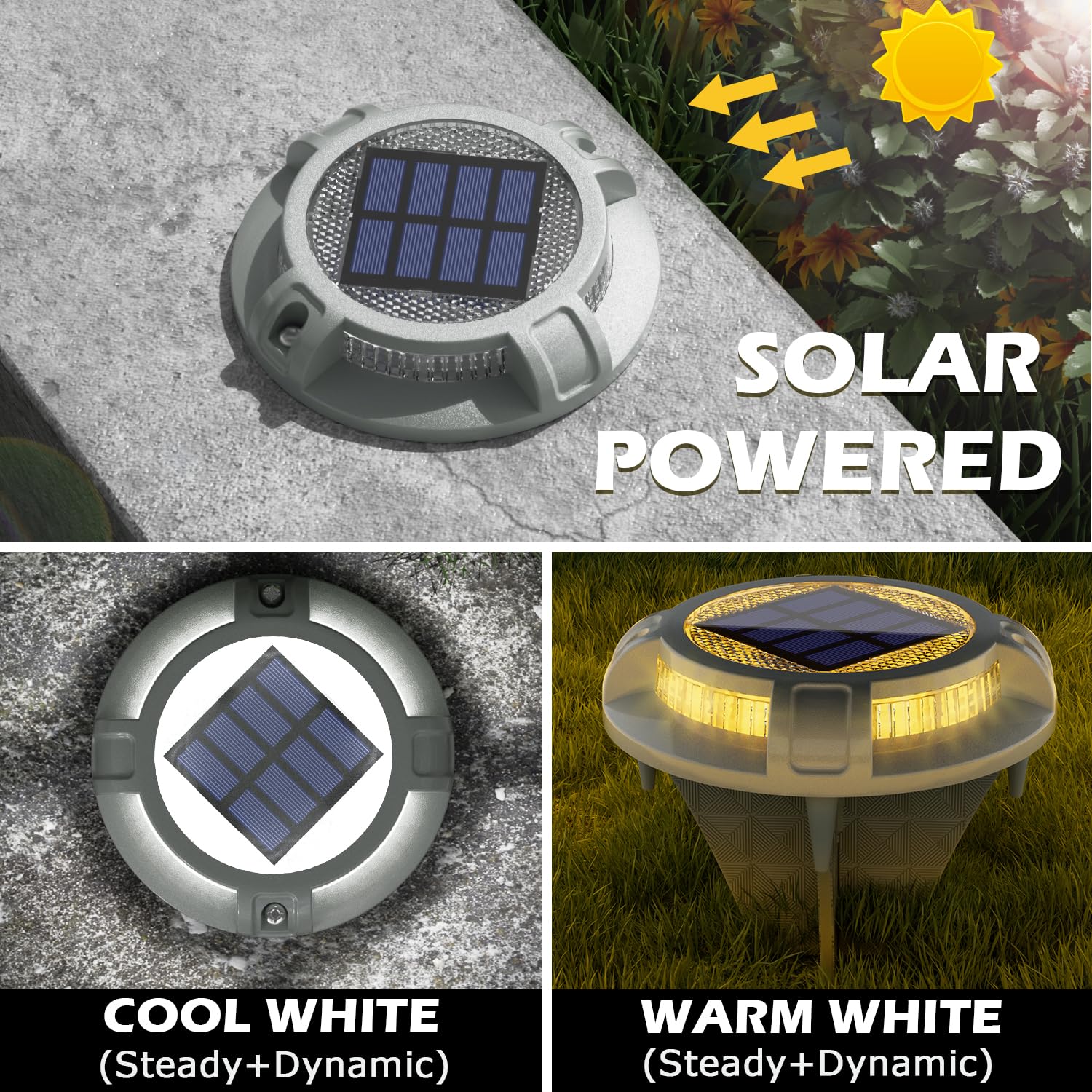 SIEDiNLAR Solar Driveway Lights - 40 LEDs, 4 Modes, Waterproof, 4 Pack, White/Warm Dynamic Lighting, Model SD0314G-WY-4PK