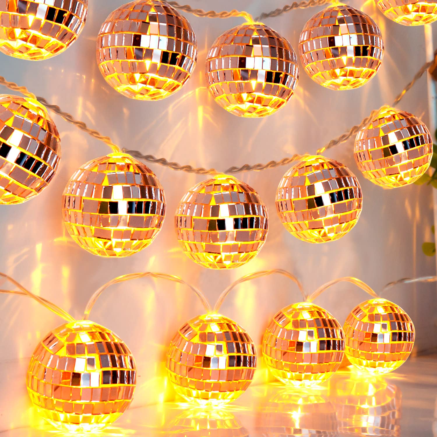 AceList 20 LED 9.8ft Disco Ball String Light - Battery Powered and USB Plug, Disco Ball Lights for 70's Disco Party Decorations 