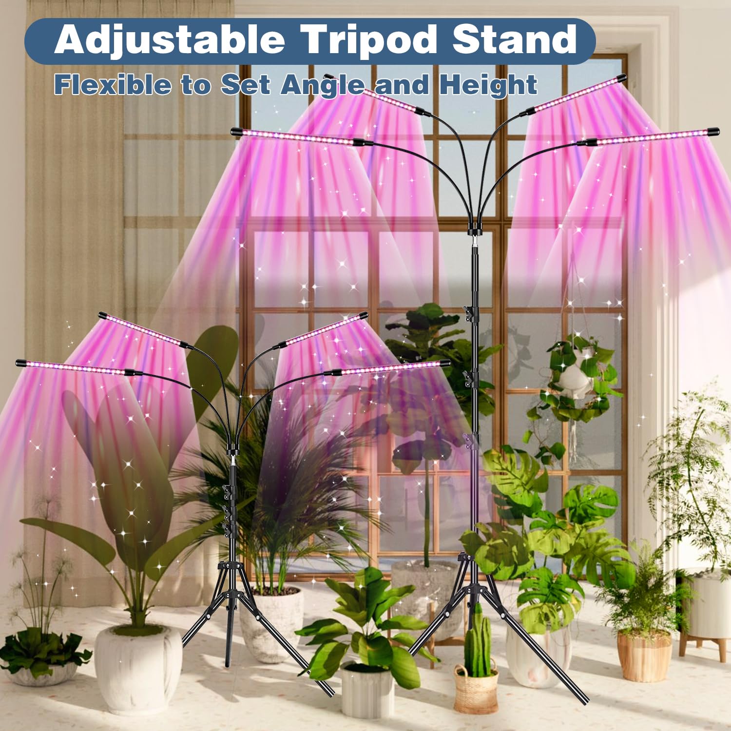 DKSPCM Grow Lights for Indoor Plants,4 Heads 6000K Red Blue Plant Light with 3/9/12H, Indoor Grow Lamp with Auto On/Off Timer Fu