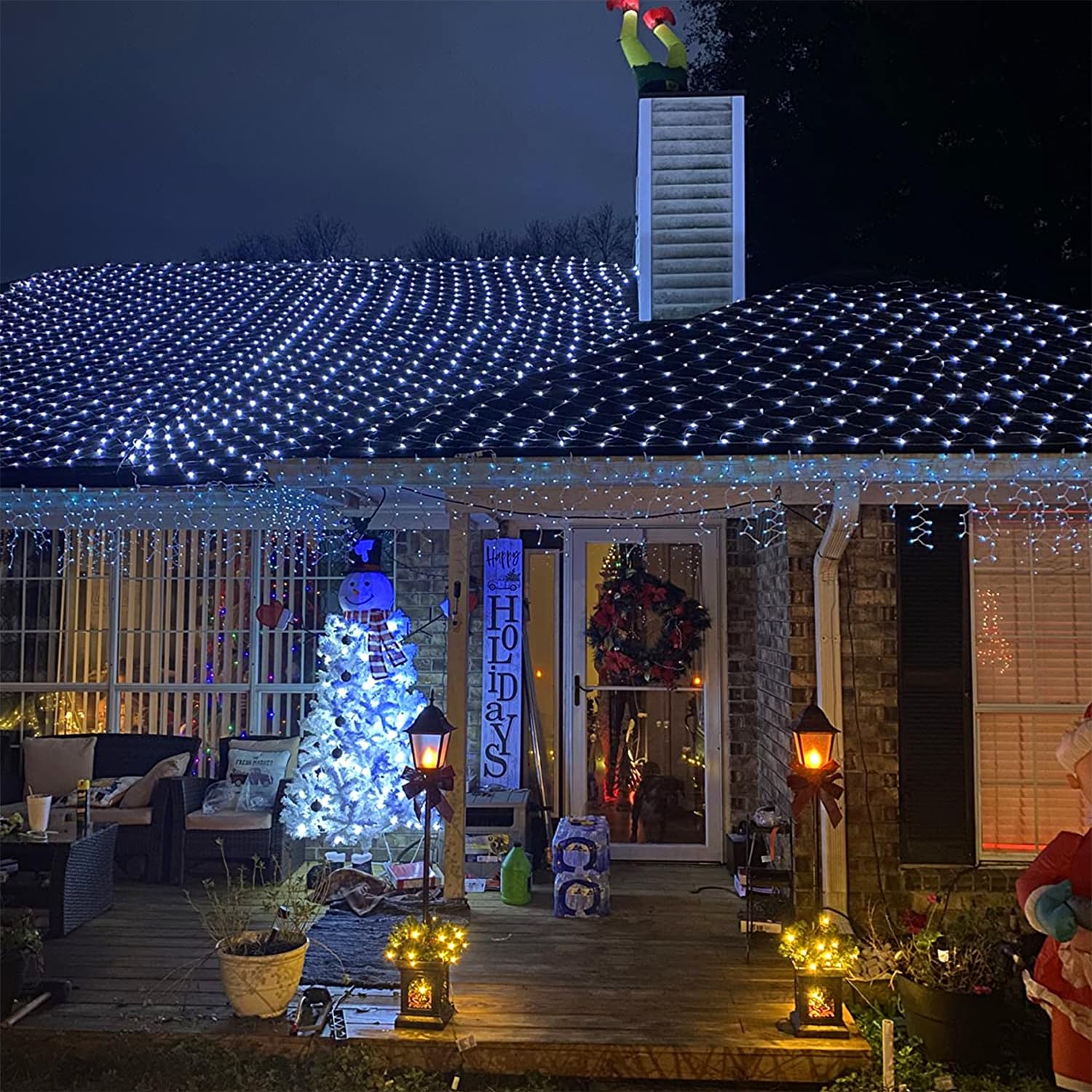 Ljlnion Christmas Net Lights, 360 Led 12Ft X 5Ft Connectable Mesh Fairy String Lights, 8 Modes Low Voltage Safe Adaptor For Xmas