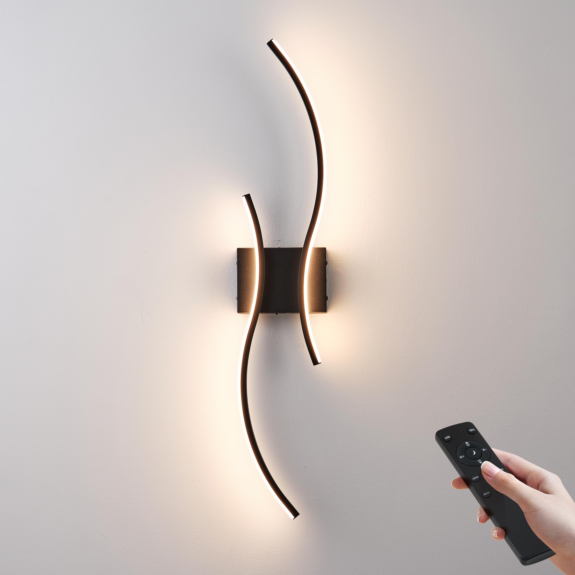 KARTOOSH Battery Operated Wall Sconce, LED Dimming & Stepless Colors, 27.5 Inch, Black, Model ZM319BBL70-1A, Wireless