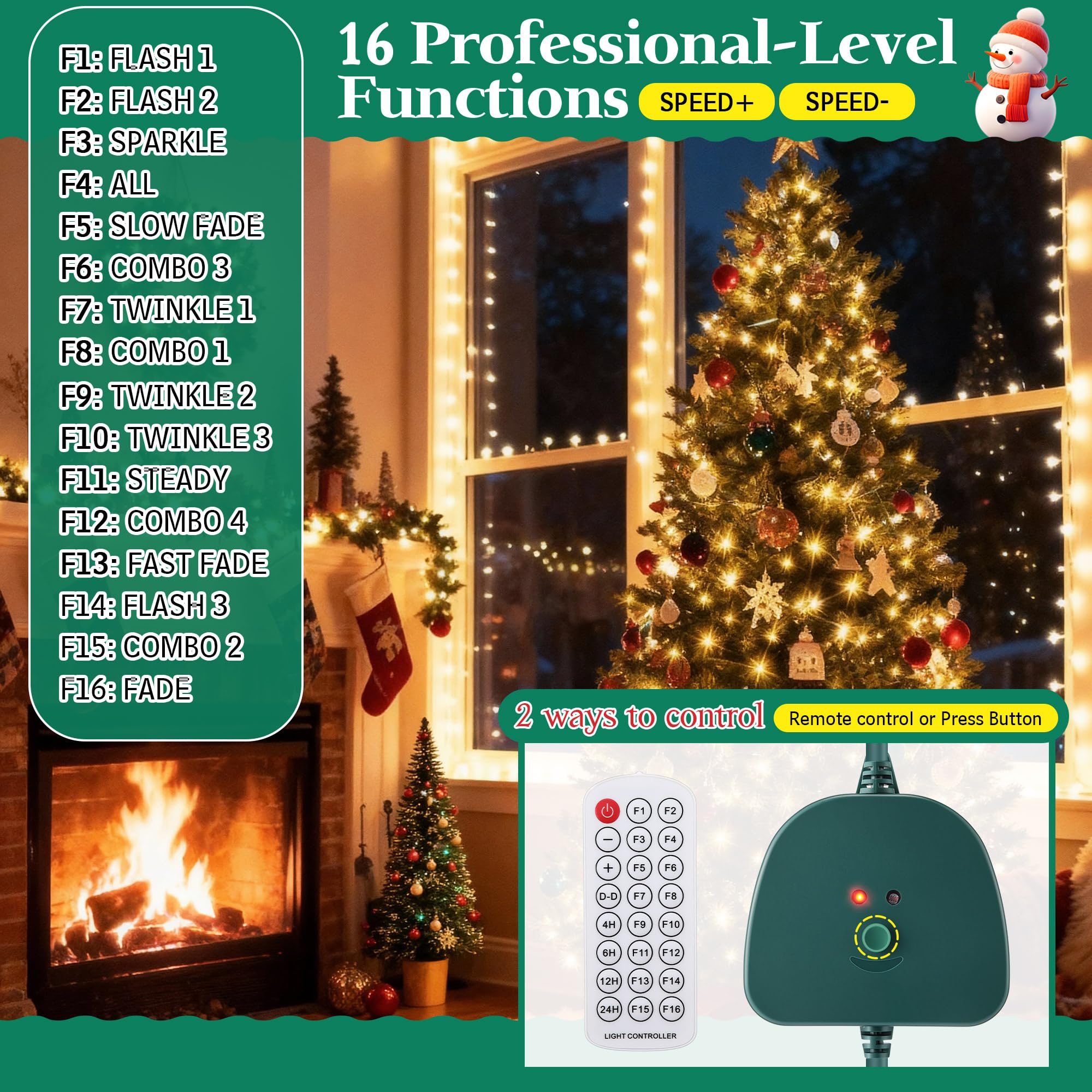Christmas Light Controller With Remote  Create Dazzling Lighting Displays With Multiple Functions  Timer  Dusk To Dawn Sensor  Adjust Speed For Christmas Outdoor String Light (1 Channel  16 Functions)