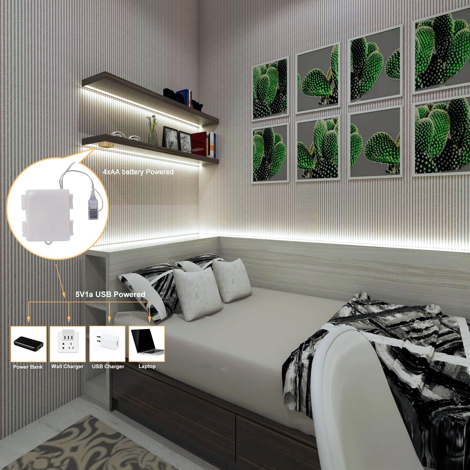 OMIKA COB LED Light Strip, 6.56FT, 640LED, 4000K Natural White, Battery Powered, Remote Control, 2 Pack