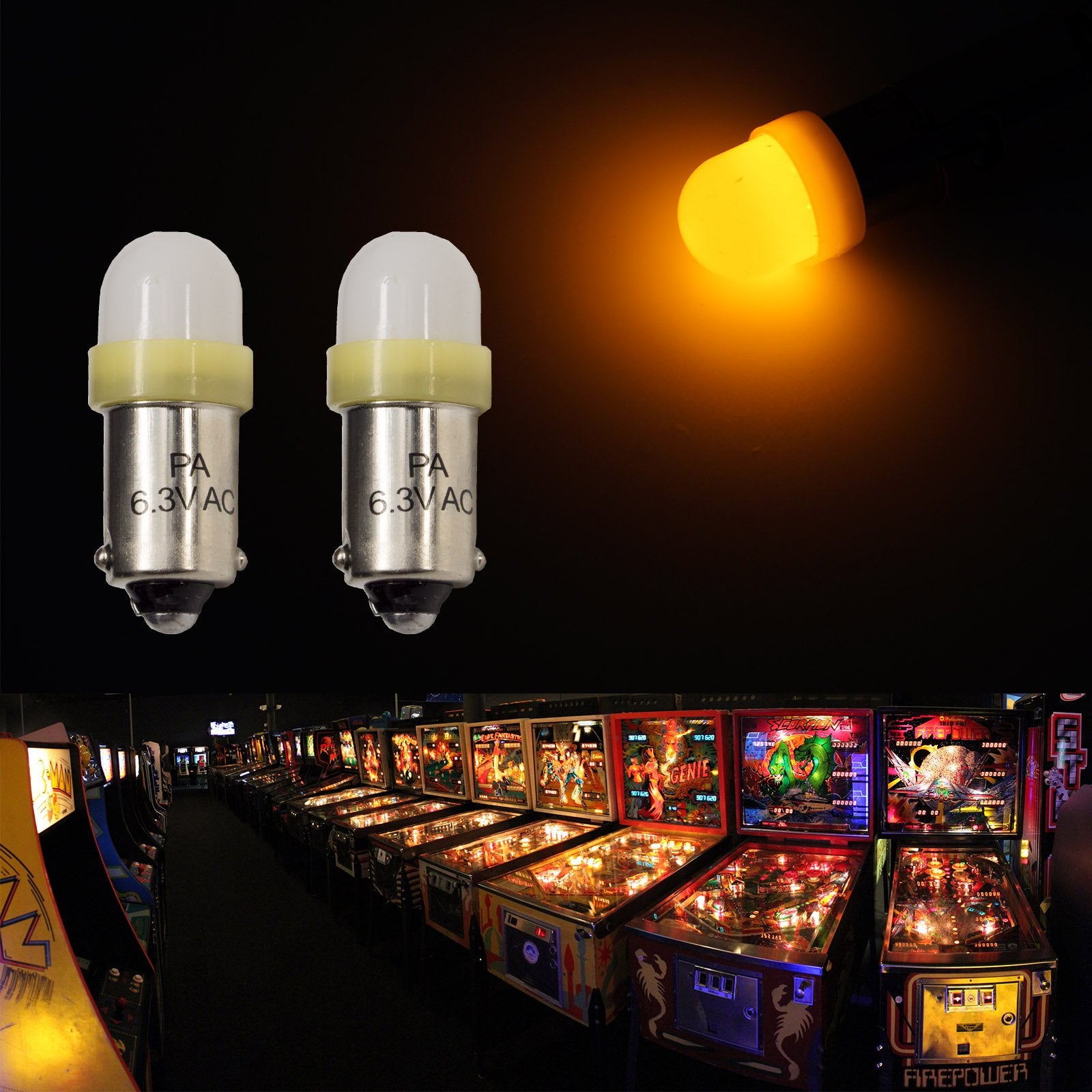 Pa Led 10Pcs #44#47 Ba9S 2 Smd 2835 Led 6.3V Dc Bayonet Pinball Machine Light Bulb Yellow