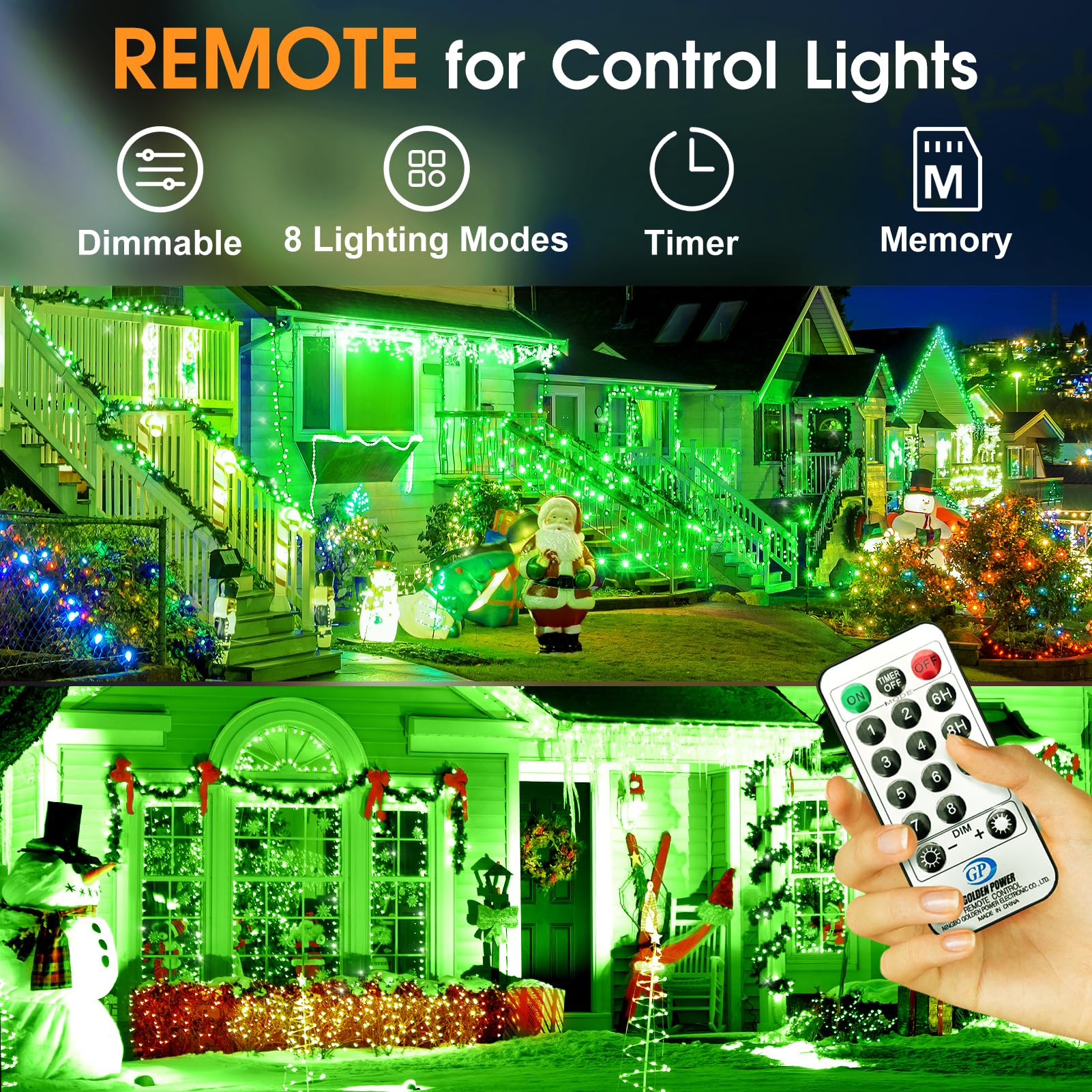 Knonew 600Ft 1500 Led String Lights Outdoor Christmas Lights 8 Modes & Timer Fairy Light Plug In Waterproof Led String Lights For Xmas Yard Tree Wedding Party Holiday Decorations (Green)