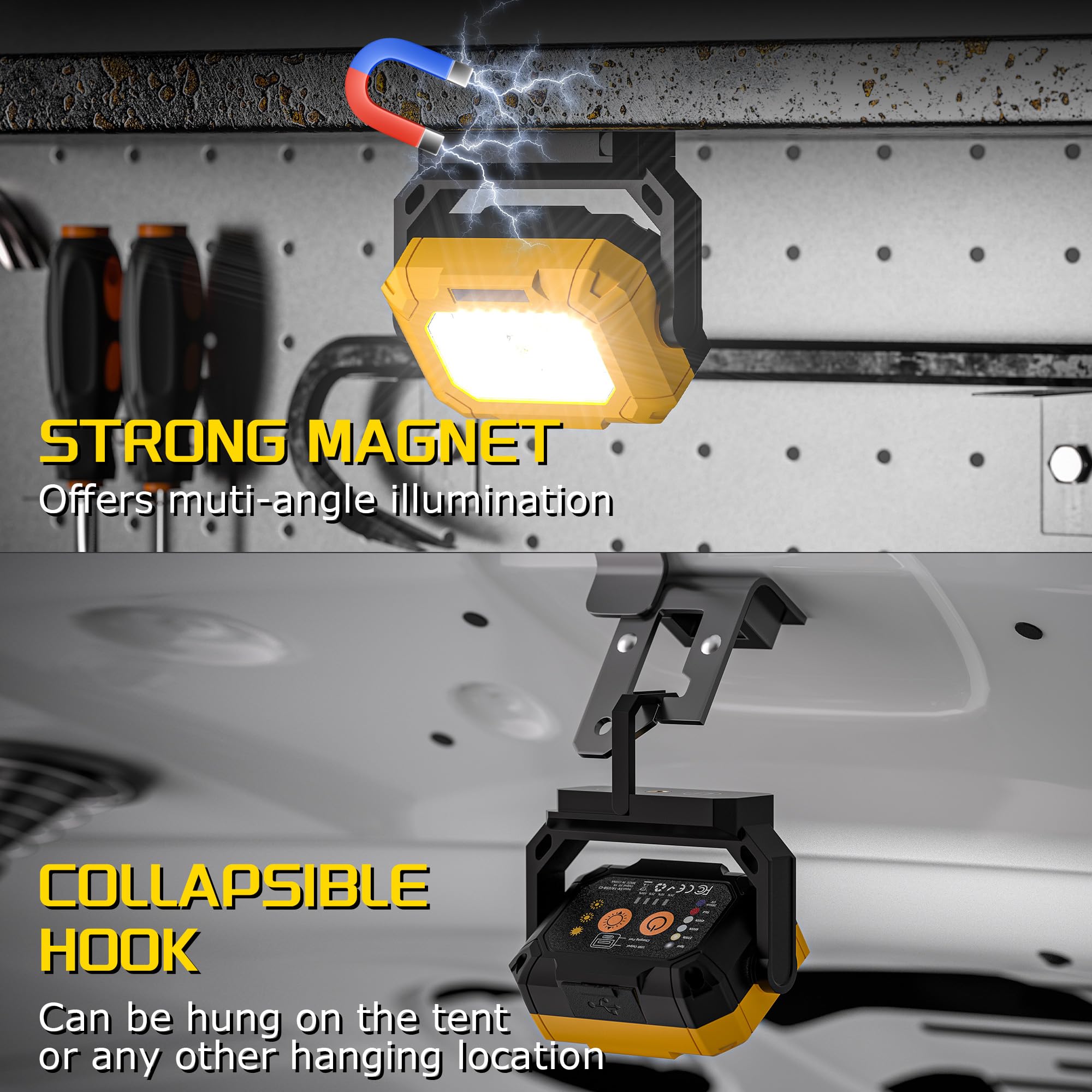Keadeso 2Pack Magnetic Work Light, 1500Lm Led Work Light, 4000Mah Rechargeable Work Light With 360°Rotating Magnetic Stand & Hook, 15 Modes, Magnetic Flashlight For Car Repairing/Emergency/Camping