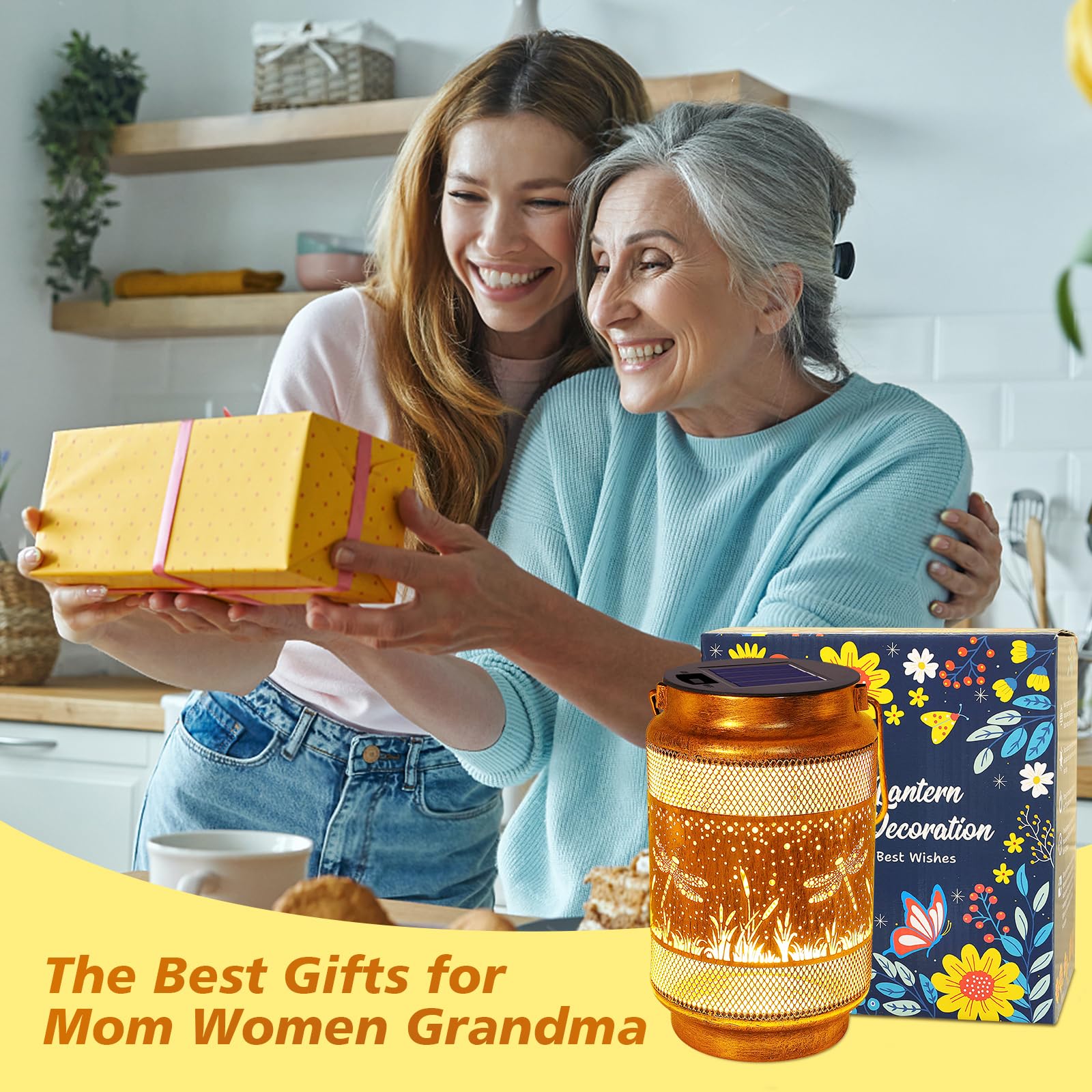 Dragonfly Solar Lanterns Outdoor Waterproof With Shepherd Hook, Birthday Gifts For Women Mom Grandma, Metal Solar Hanging Lights