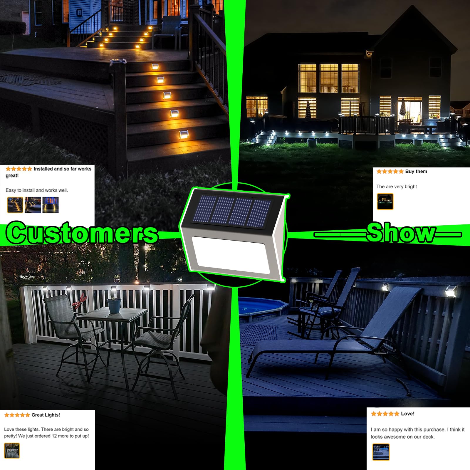 JSOT Solar Deck Lights, 12-Pack Stainless Steel & ABS, Warm Light, Outdoor Waterproof Fence, Garden Patio Wall Railing Lighting