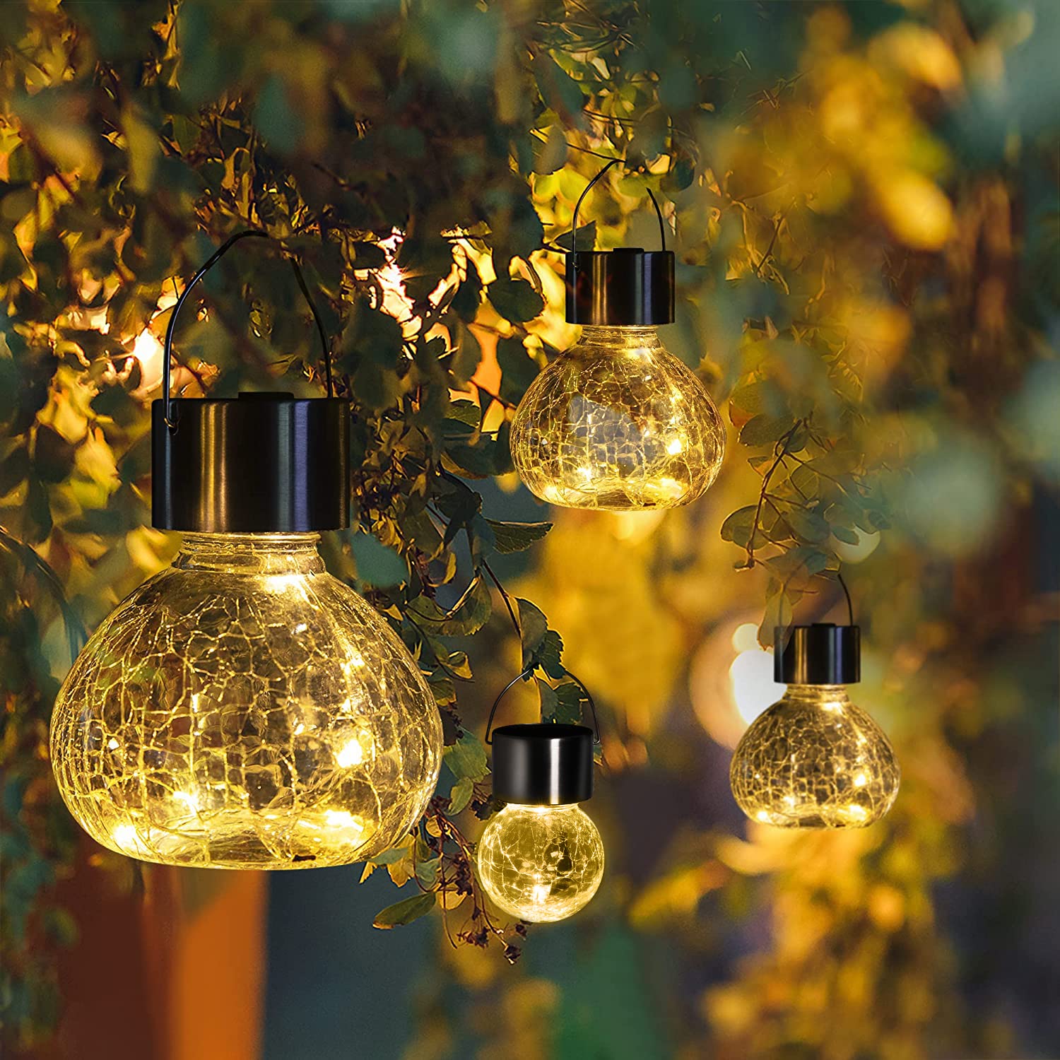 GIGALUMI Hanging Solar Lantern, 4 Pack Outdoor Christmas Decorations, Hanging Solar Lights Outdoor Waterproof, Garden Decor for 