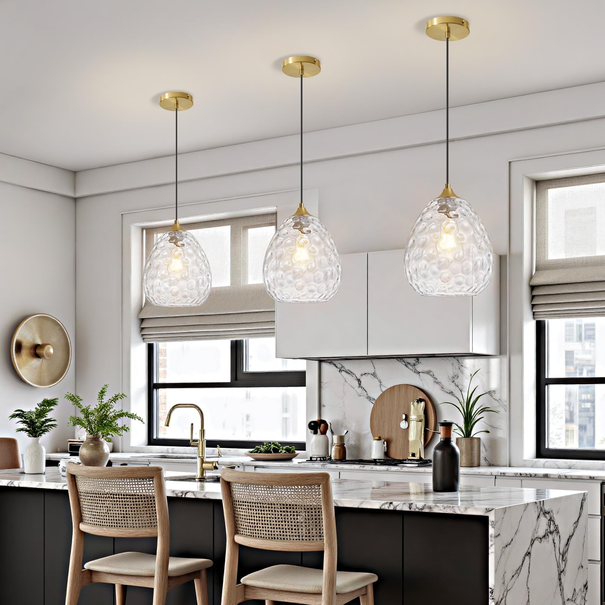 Deyidn Glass Pendant Light, Brass Gold, Hammered Glass Shade, Modern Design, 8.27in , Model 2560, 1 Pack