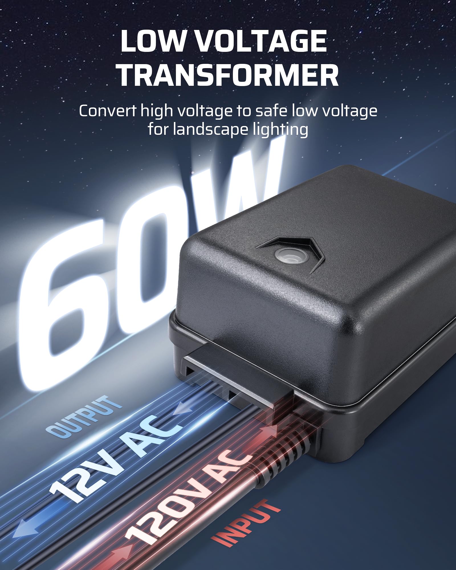 Dewenwils 60W Low Voltage Landscape Transformer With Photocell Sensor, Low Voltage Transformer 120V Ac To 12V Ac, Landscape Ligh