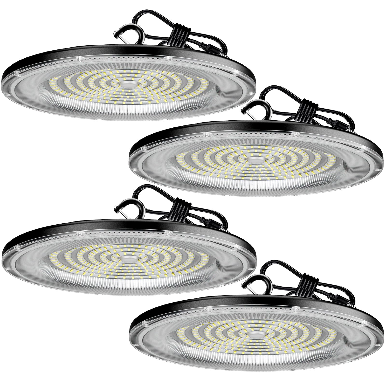 WILLGOTOP 350W 4 Pack UFO High Bay LED Shop Lights  50000LM LED Lights  Industrial Lighting  110-275V IP66 Waterproof for Workshop  Warehouse  Barn  Garage  Factory  6500K Daylight with US Plug