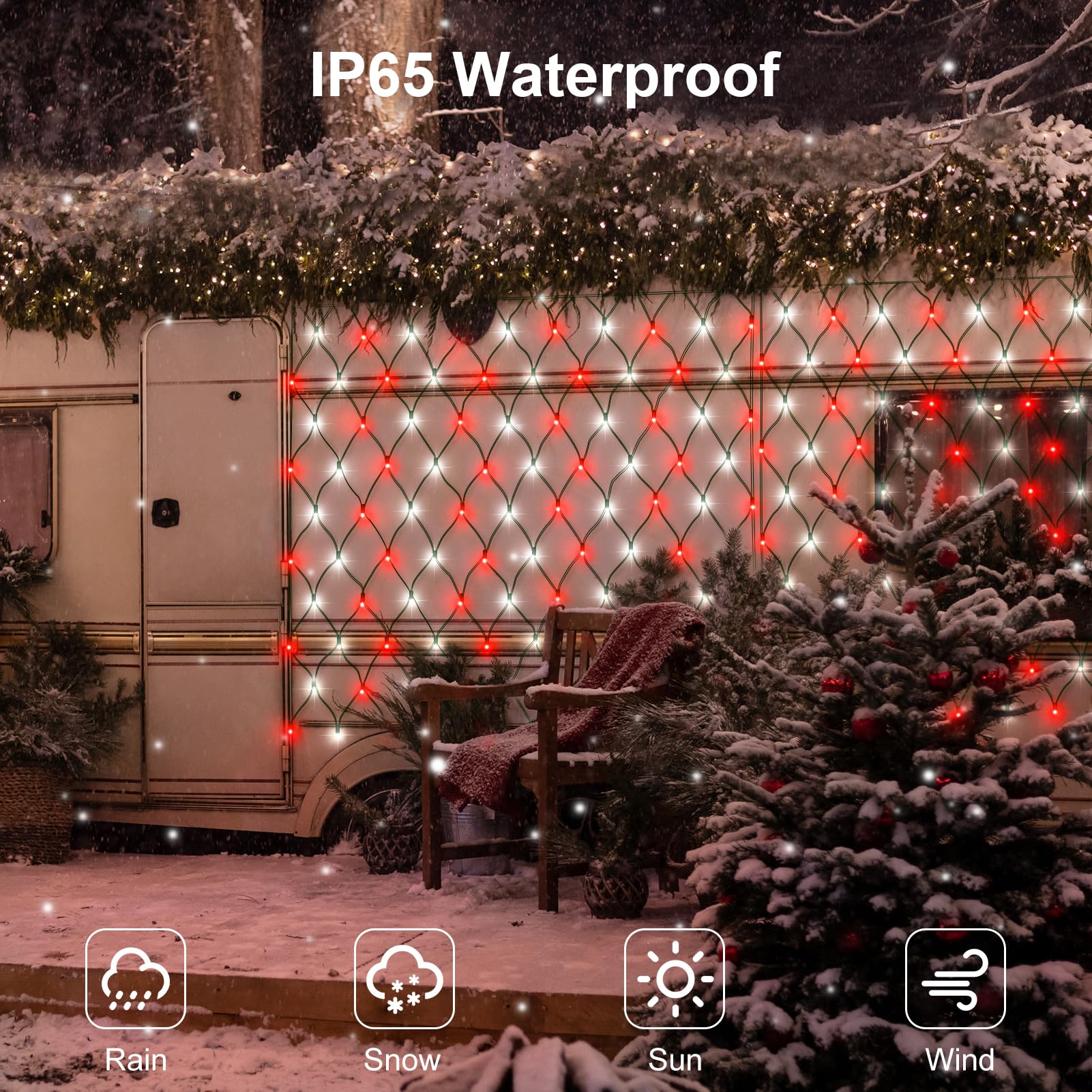 Solar Powered Led Net Lights 5Ft X 5Ft, 100 Leds - Red White Christmas Candy Cane Net Lights, 8 Modes For Outdoor Decoration