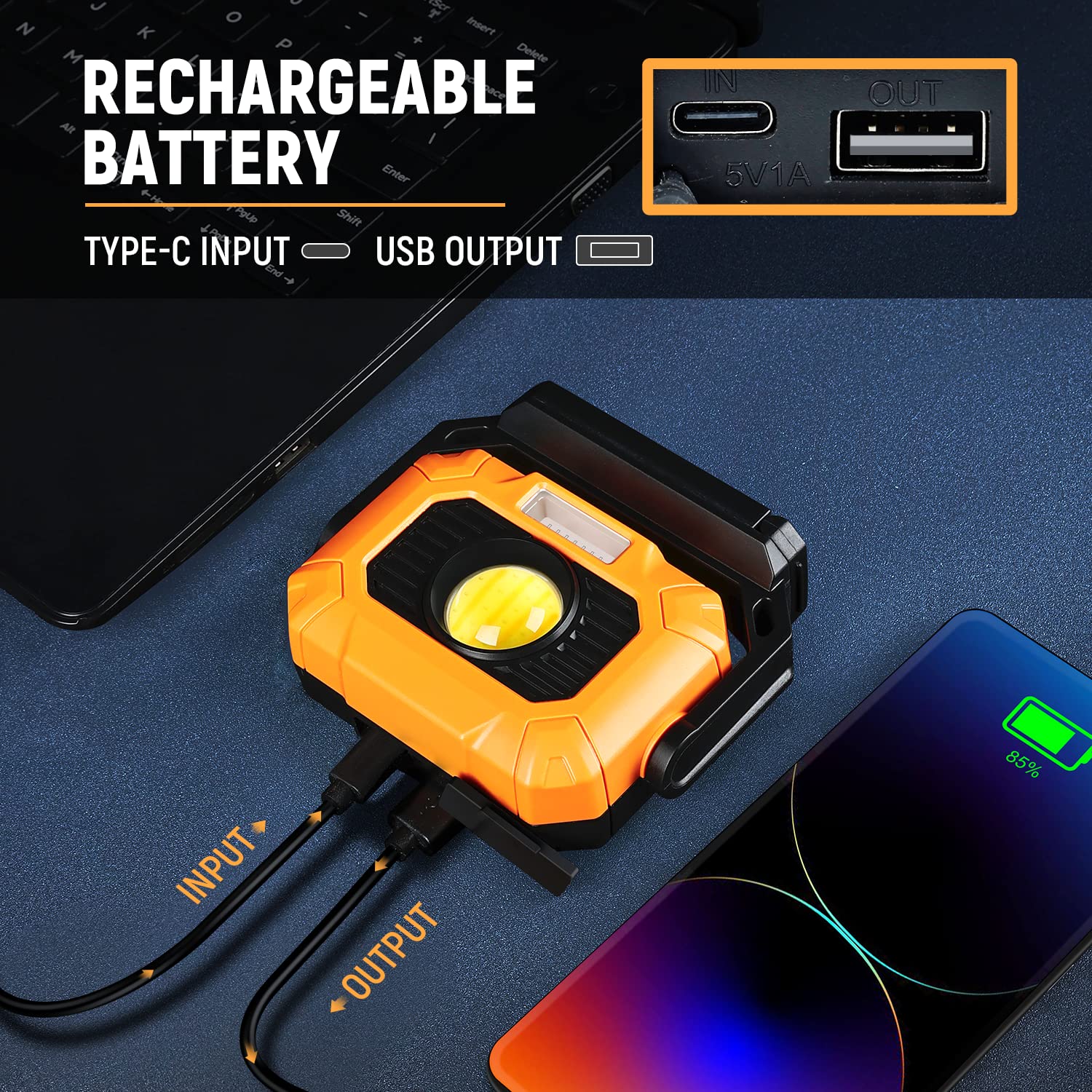 Adelante 2-Pack Rechargeable Magnetic Work Light, 1500LM LED, 360° Stand, 3 Color Modes, Waterproof, Yellow, Model 725201a0-da72