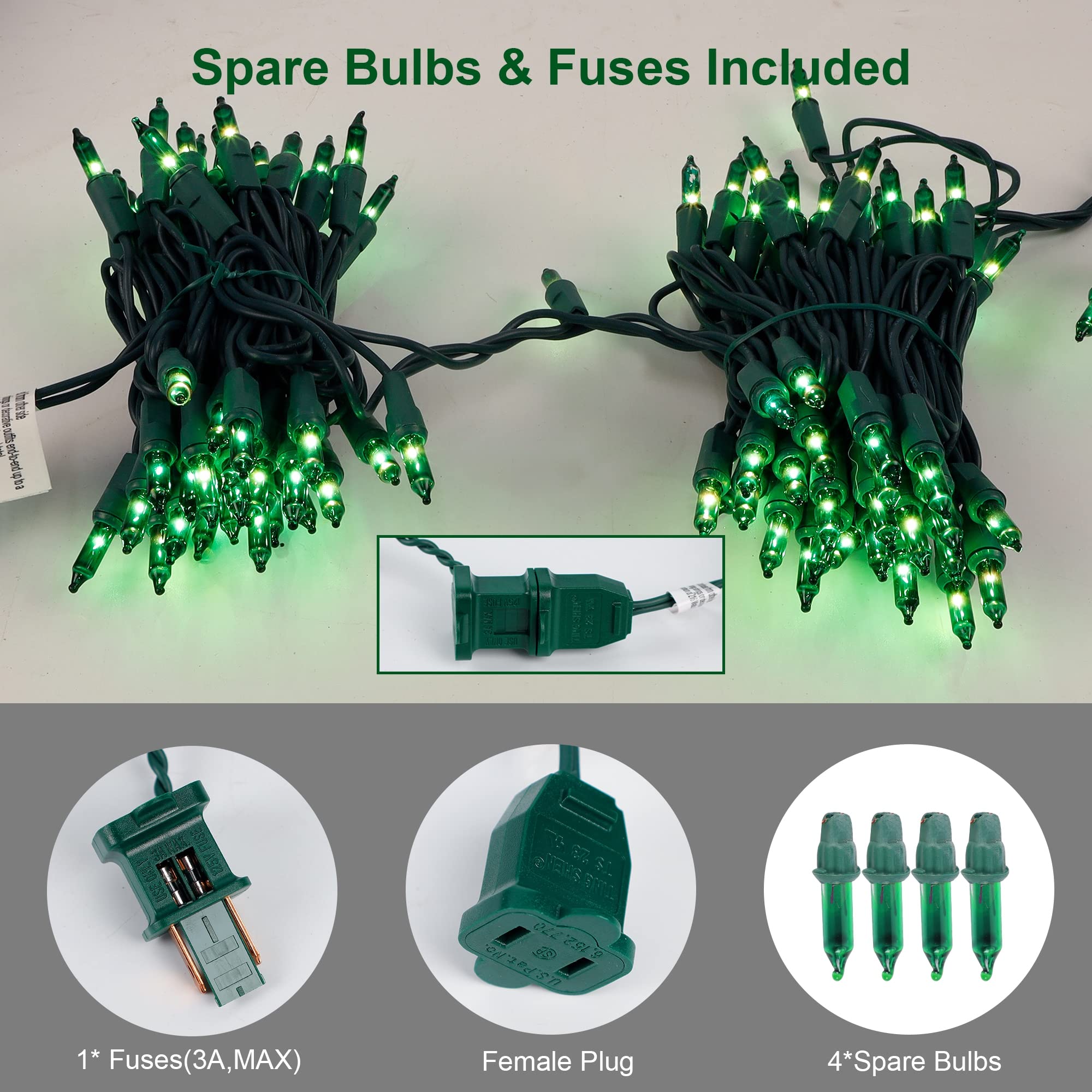 3 Sets Christmas Lights, 150 Count 33 Ft Each Mini String Lights, Green Wire Fairy Lights, 120V Ul Certified Connectable St Patr