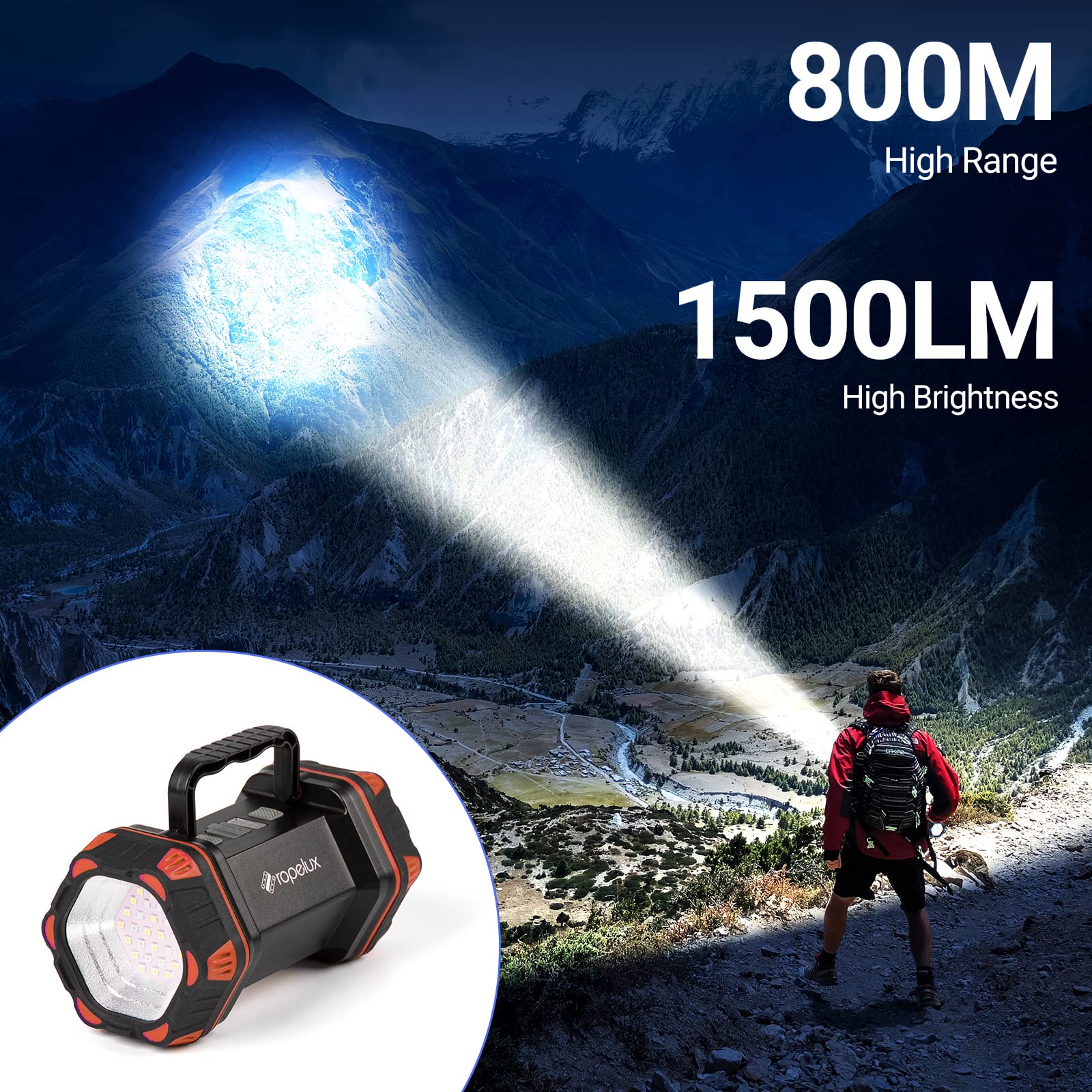 Ropelux Rechargeable Led Camping Lantern 1500Lm, 8 Modes, Portable Light For Emergencies, Orange