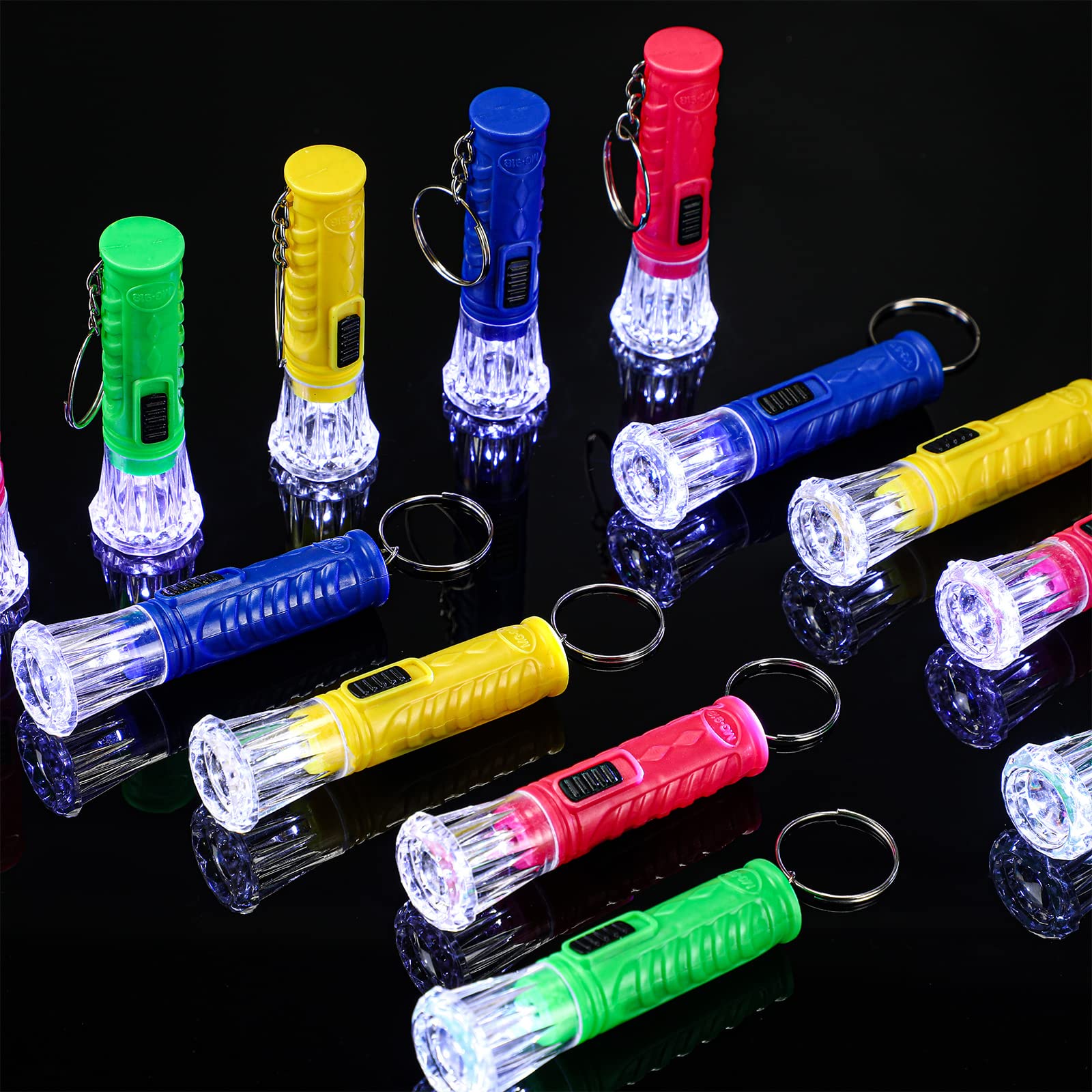 Jexine Mini Flashlight Keychain - 100 Pcs Assorted Colors LED Torch for Hiking, Camping, Christmas Party Favors