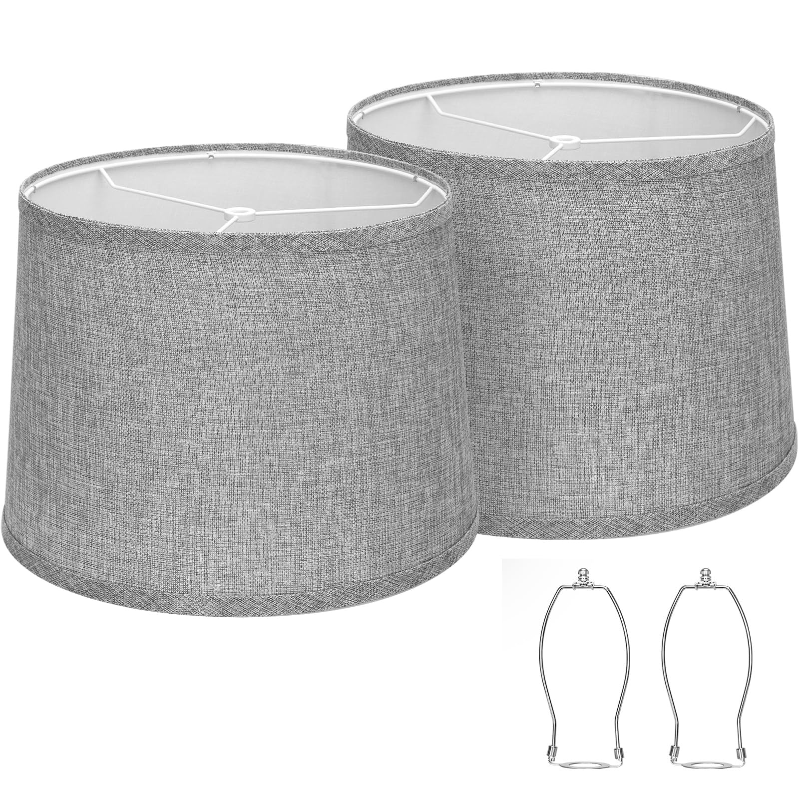 Seaside Village Drum Lampshades Set of 2, Gray Fabric, 11.6in Top x 12.6in Bottom x 9.8in High, Easy Assembly, Spider F