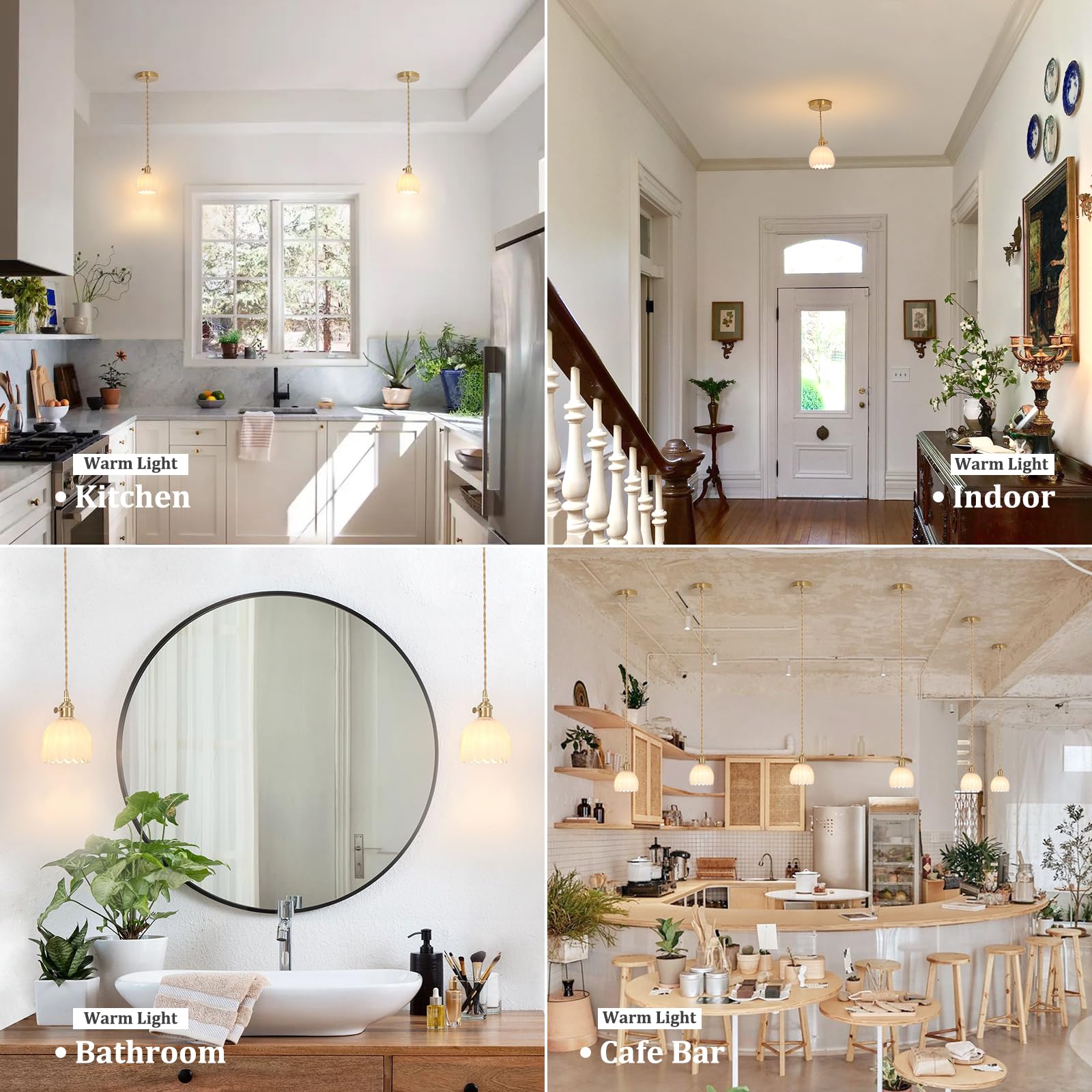 Shenmoyl Mini Pendant Light 2 Pack With White Tulip Glass Lmapshade, Brass Vintage Pendant Light Adjustable Hanging Light For Ki