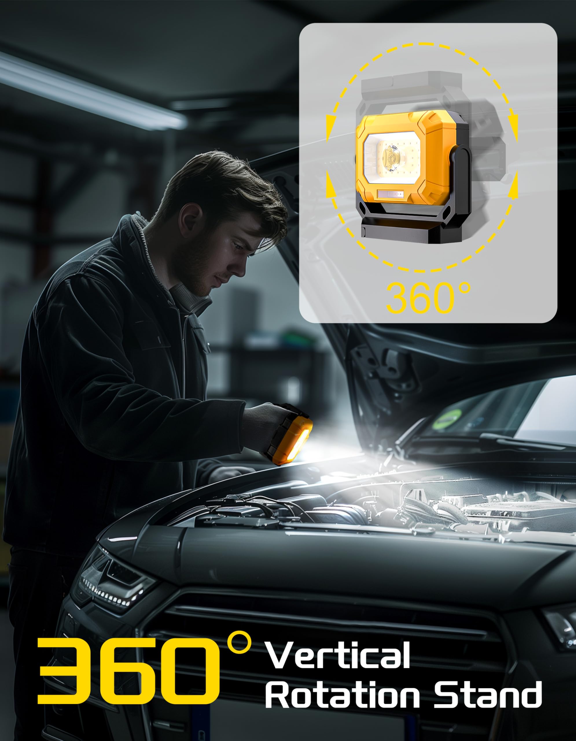 Keadeso Led Work Light, 1500Lm Magnetic Work Light With 360°Rotating Magnetic Stand & 15 Modes, 4000Mah Rechargeable Mechanic Light With Hook For Emergency Car Repairing, Father'S Day Gift