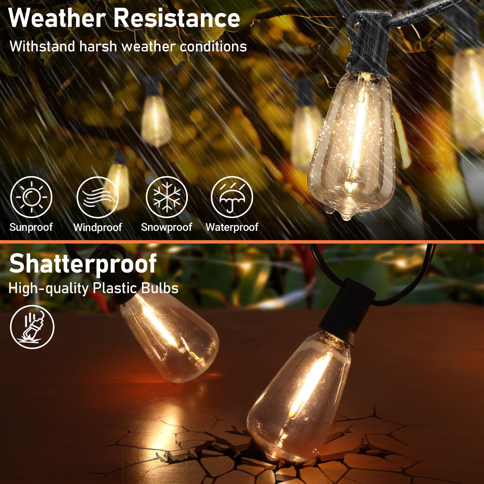 Bosceos Solar Outdoor String Lights Waterproof, 200Ft Solar Powered String Lights For Outside With Shatterproof Bulbs, Dimmable