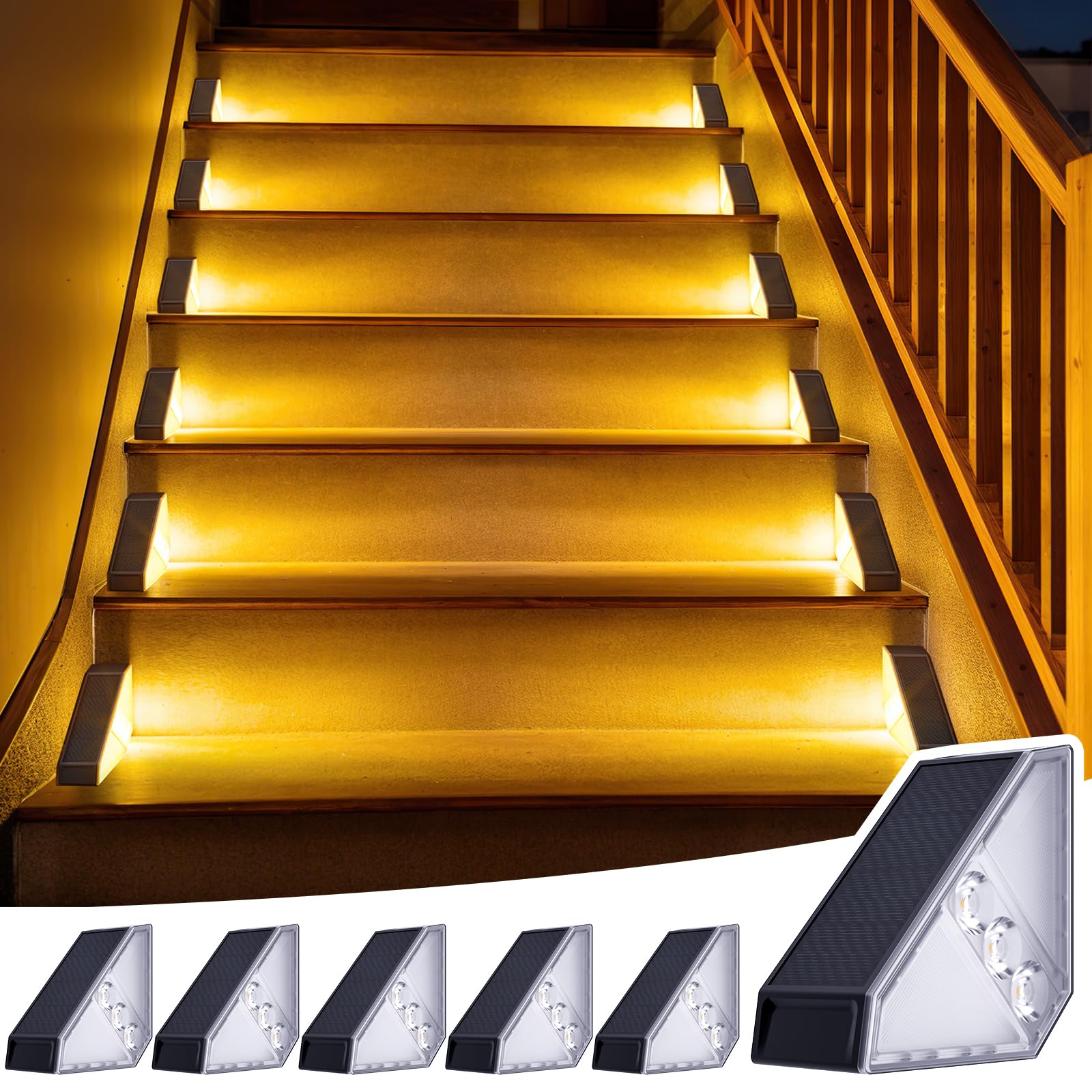 JSOT Solar Step Stair Lights Outdoor Yard Decor 6 Pack, IP65 Waterproof Deck Lighting for Outside Solar Powered, Solar Garden Li