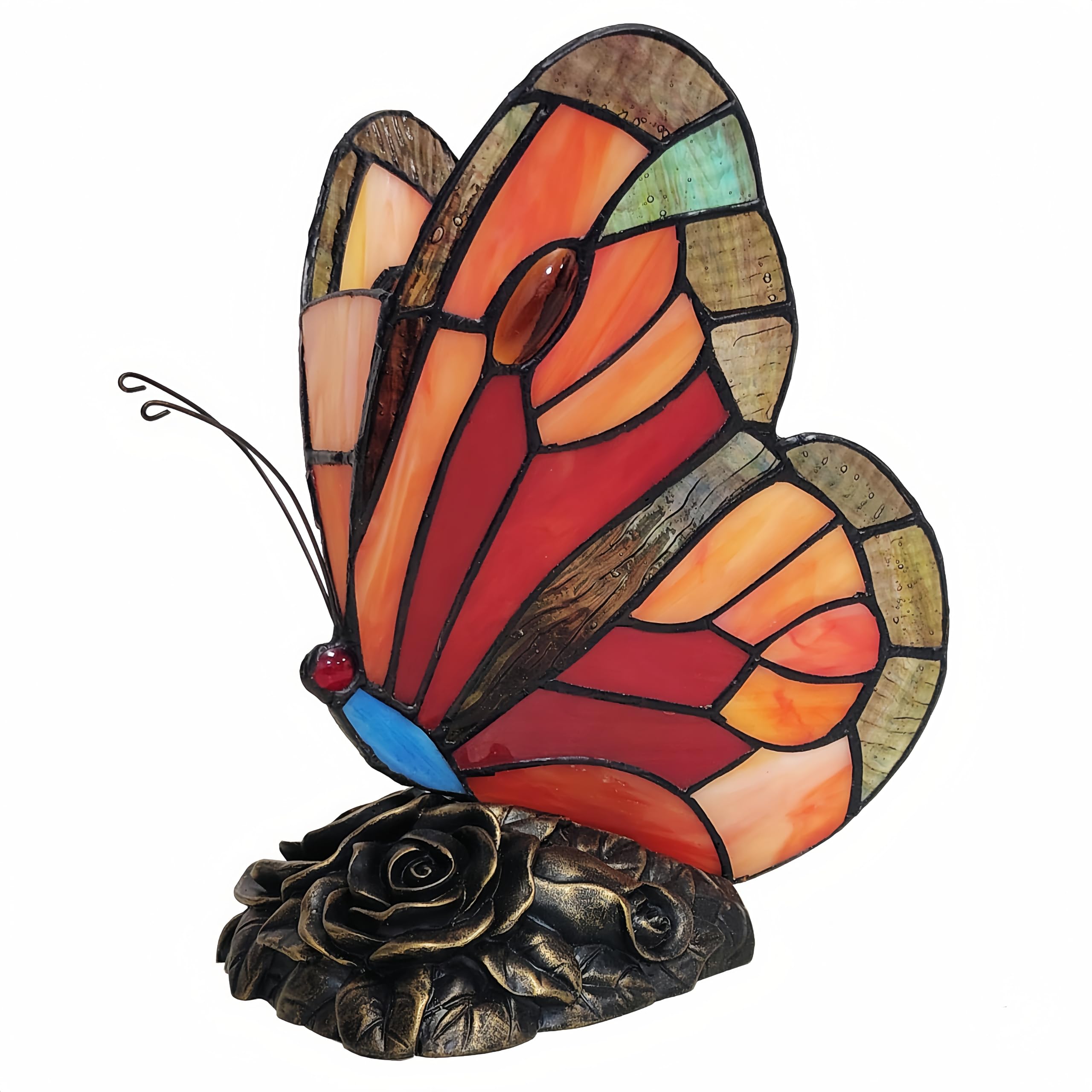 Aotmkj Tiffany Style Bedside Table Lamp Yellow Butterfly Rose Nightstand Lamps Stained Glass Shade Home Decor Office Desk Lamp L