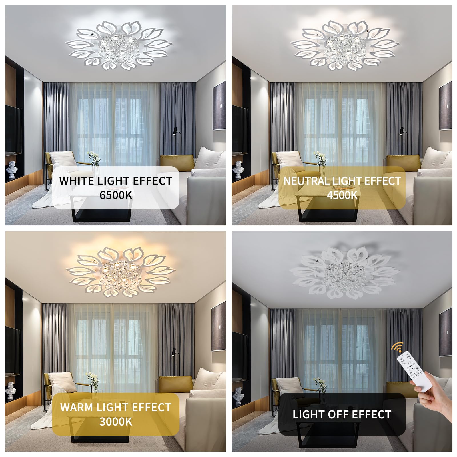 Garwarm Modern Ceiling Light 40.7 In Dining Room Light Fixture 12 Petals Flower Flush Mount Ceiling Lights Chandelier Bedroom Living Room Kitchen Office Lighting Fixture 100W White