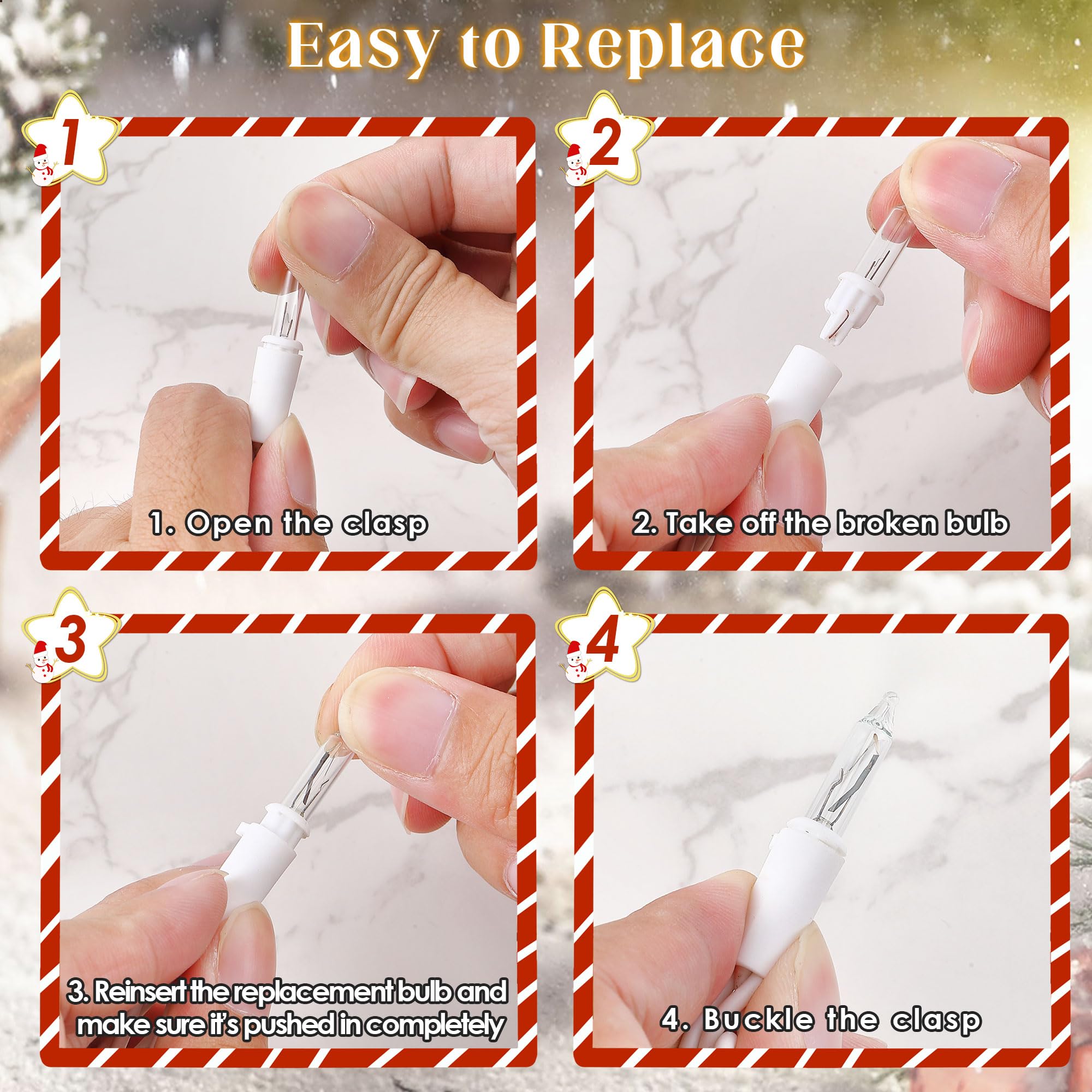 ElectricWise Twinkle Christmas Tree Light Replacement Bulbs, 2.5V Incandescent, White Light & Base, 50 Pcs for Indoor/Outdoor Decor